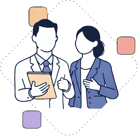 Illustration of a doctor and a woman having a conversation, with the doctor holding a tablet.