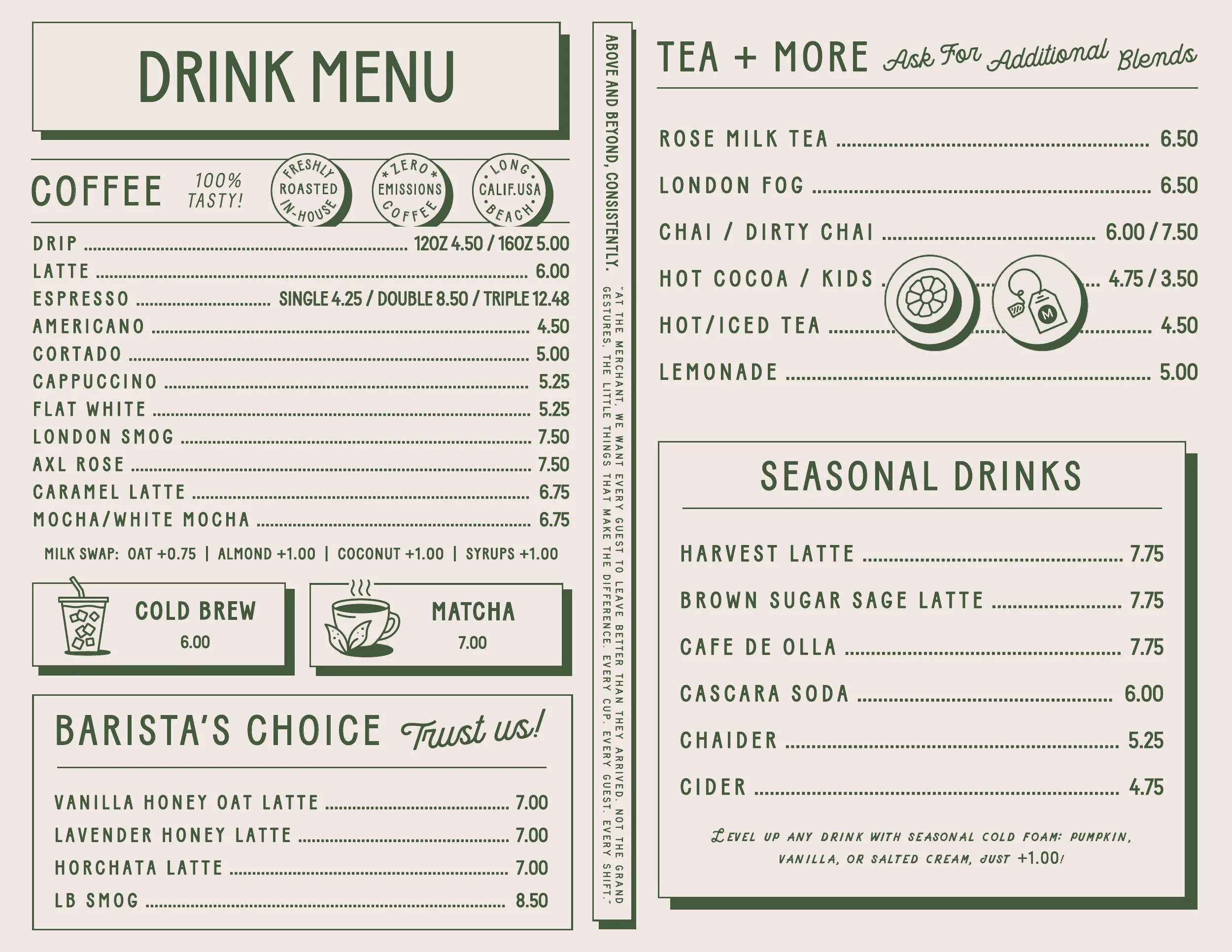 View Drink menu as text