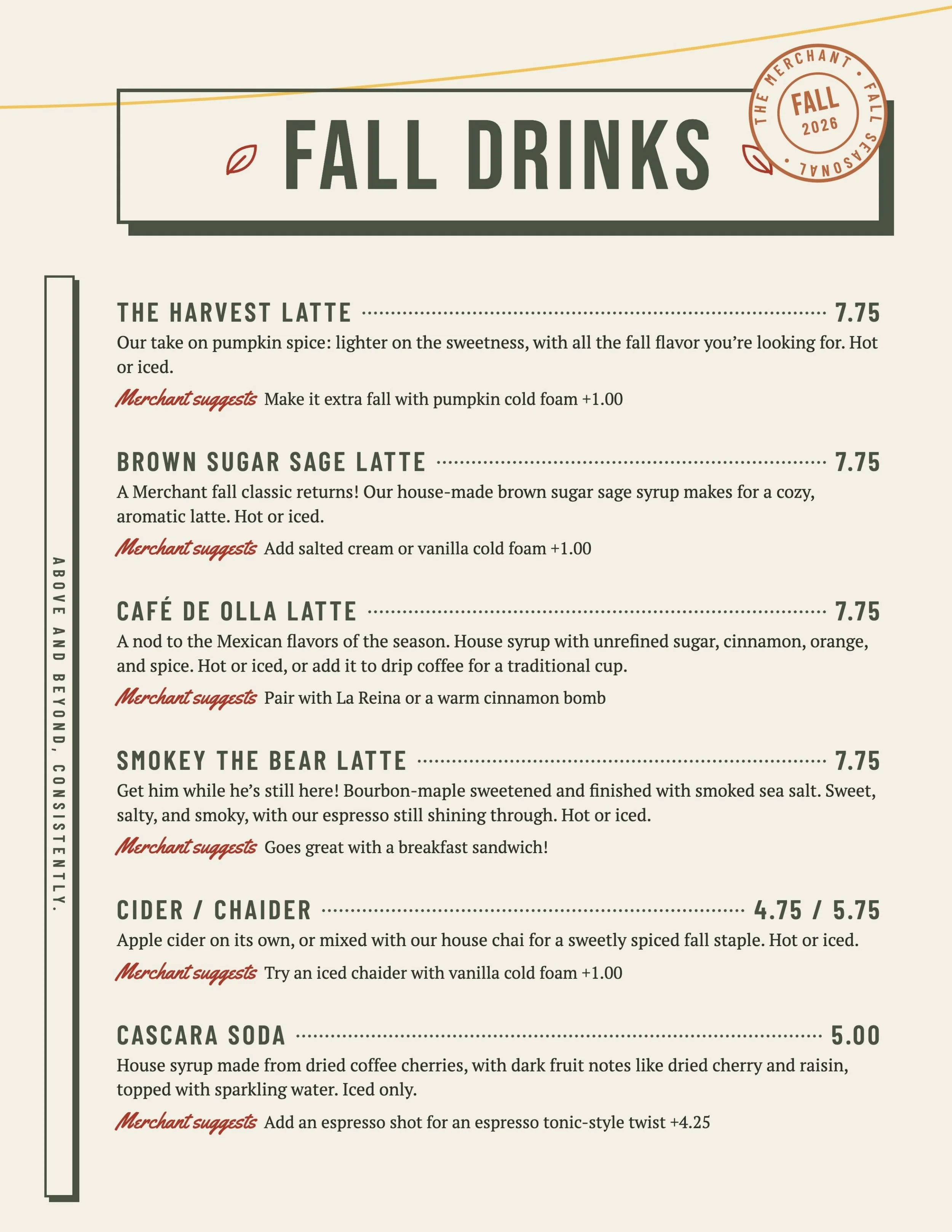 View Fall drinks menu in text