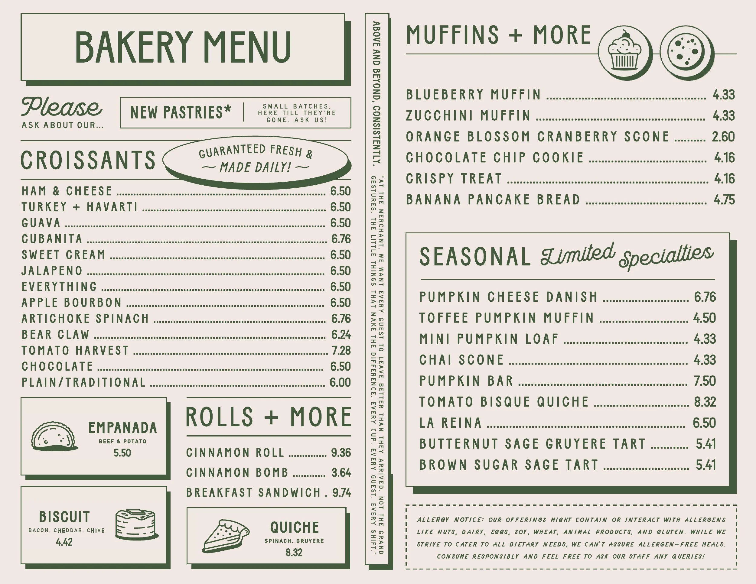 View bakery menu as text