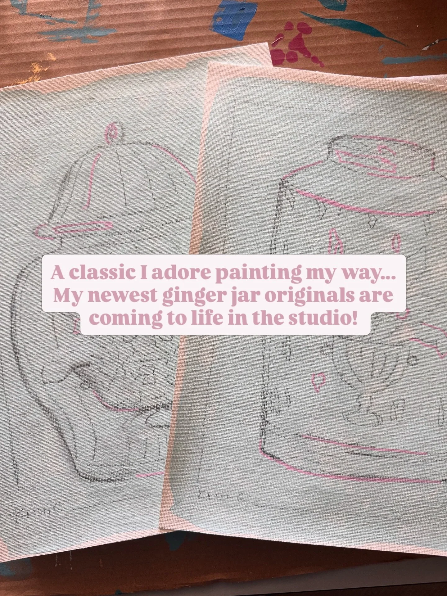 New in my studio: hand-painted ginger jars in oil!
Each one started as a simple sketch and slowly evolved into its own little statement piece.

Classic subject, but each jar has its own personality.

A few will be available soon &mdash;
DM me if you&