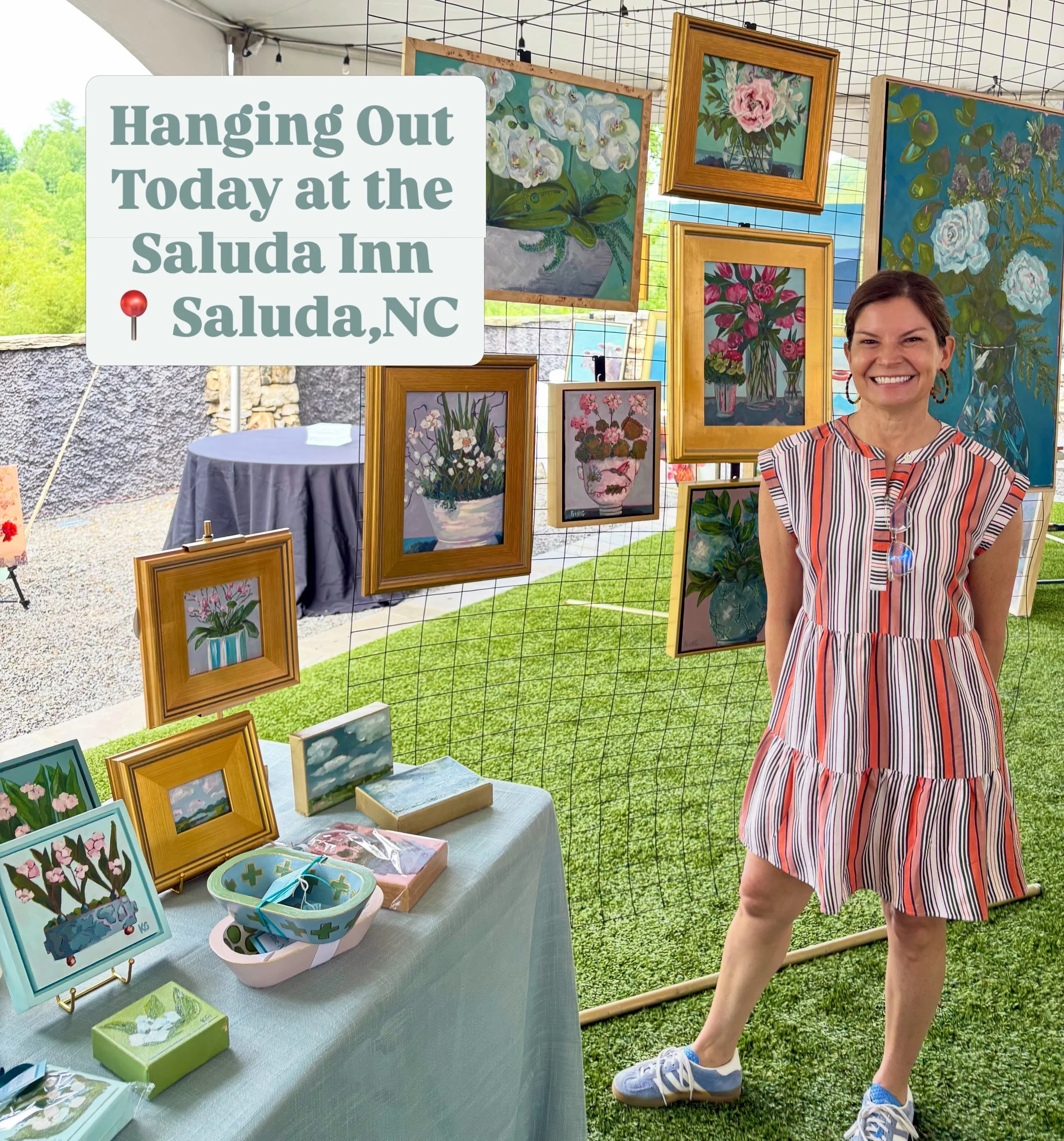 Ready For the Annual &ldquo;Art Behind the Wall&rdquo; Art Show @thesaludainnnc with My Trusty Assistant @courtneyglidewelll 🥰 

Today Only! Noon-6pm 
The Saluda Inn 
Greenville Street 
Saluda NC 😍 
Come Join Us! 
XO, Kristi &amp; Courtney

#saluda