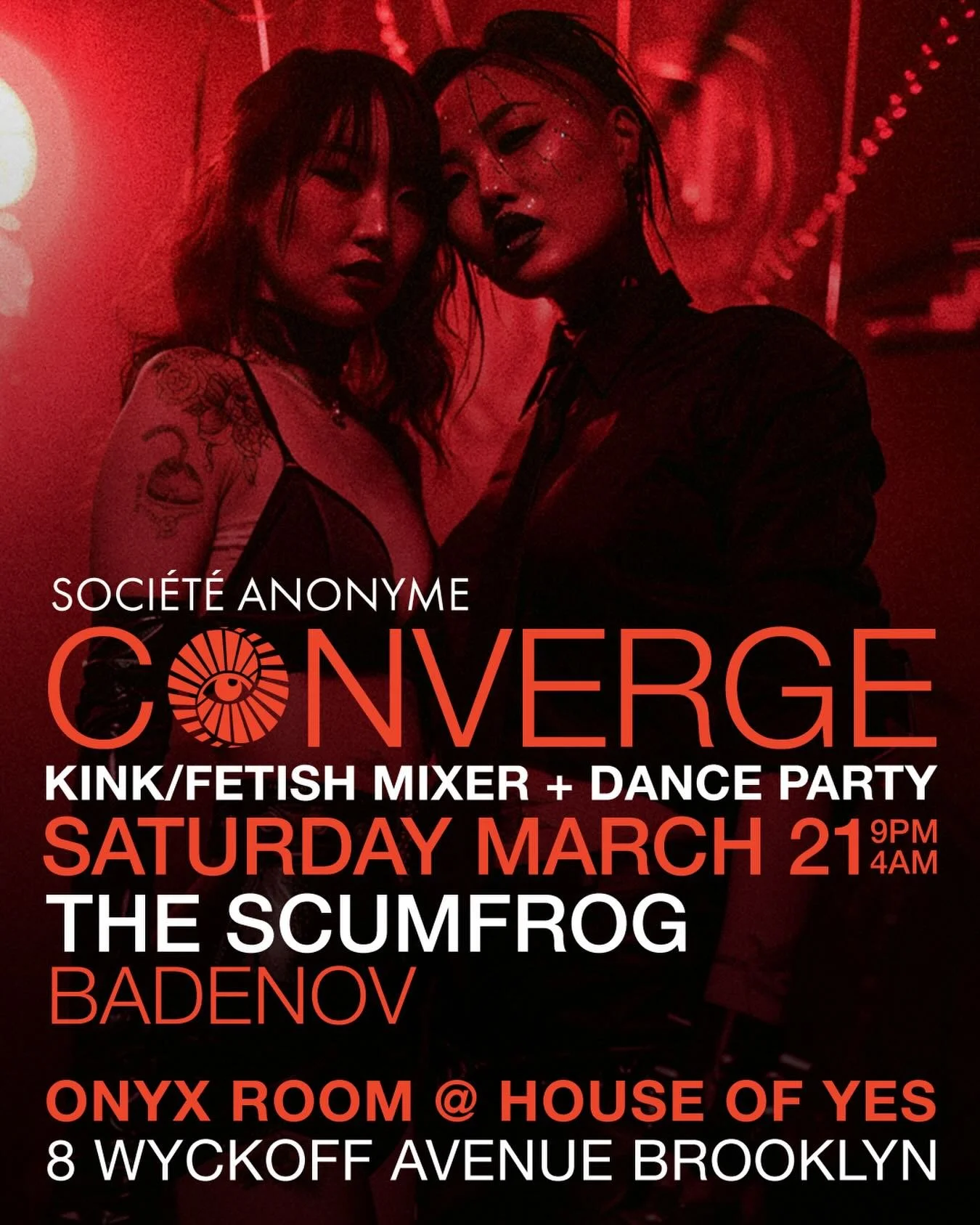🪩BEST PRICE TIX🪩

Early bird (aka our best-priced) tickets are on sale now for our next kink mixer and dance party, &ldquo;Converge&rdquo;. On Sat March 21st, we&rsquo;re once again taking over The Onyx Room at Bushwick staple, House of Love.

What