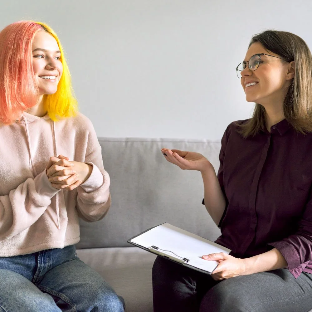 A teen meeting with a therapist during an individual counseling session at our Menlo Park outpatient program.
