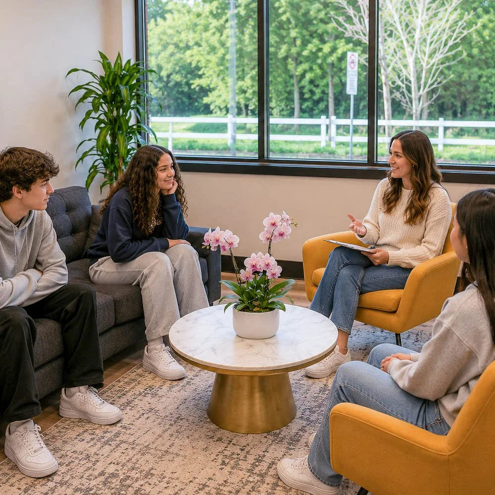 Teens participating in supportive group therapy session