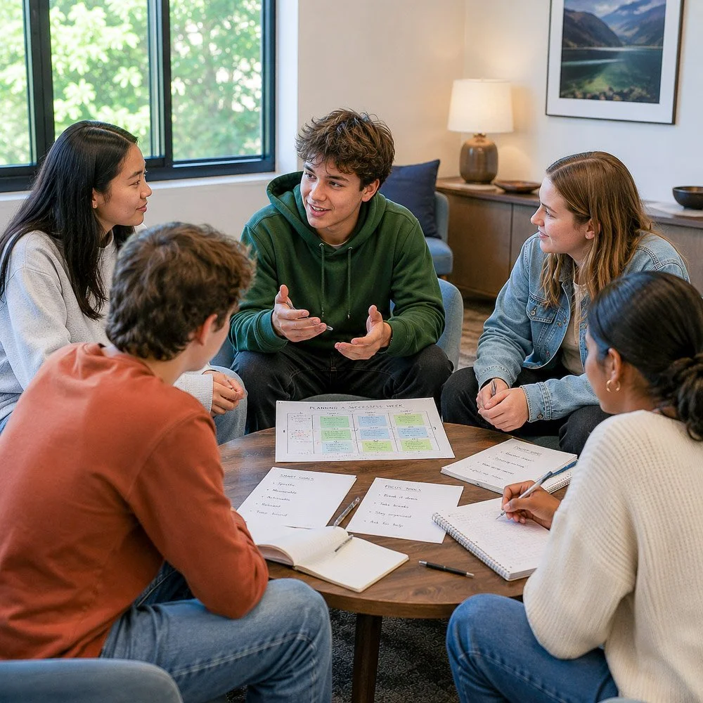 Teen participating in group therapy for technology dependence at Guide Behavioral Health in Menlo Park