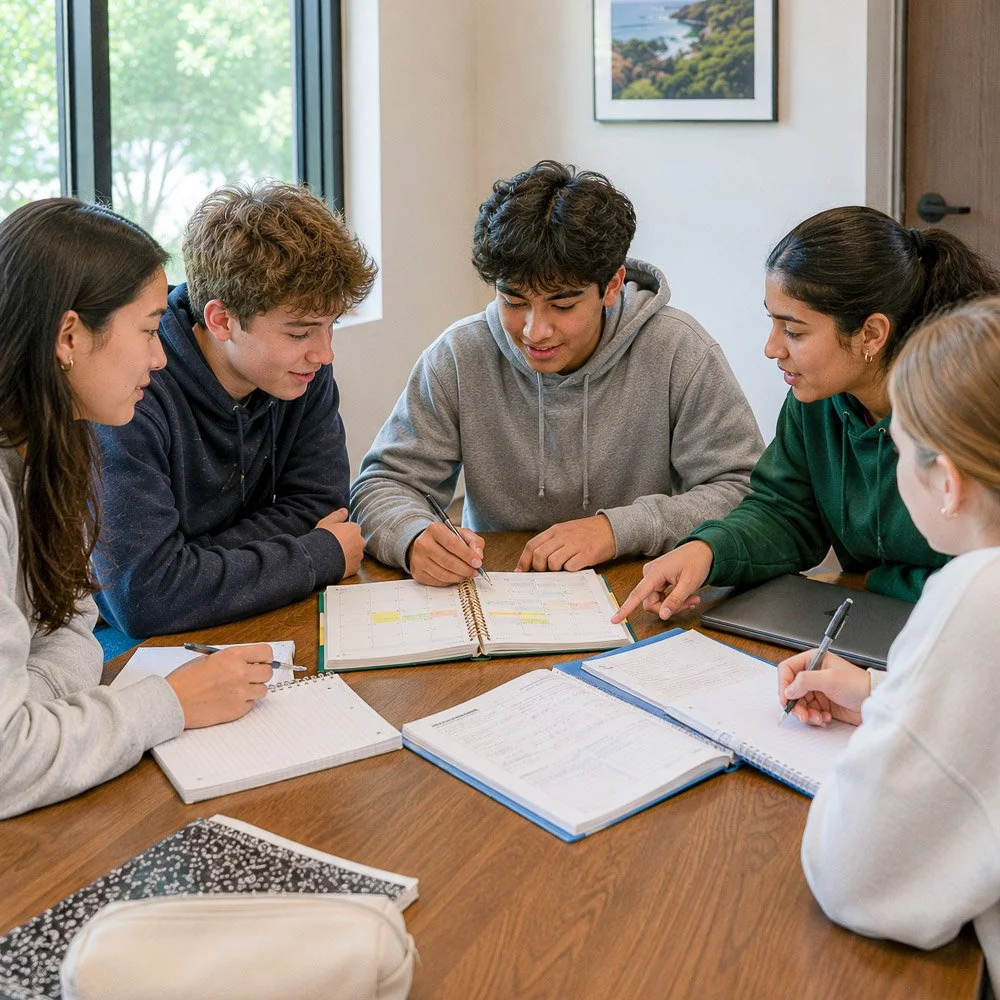 Teens working together during ADHD support at Guide Behavioral Health in Menlo Park