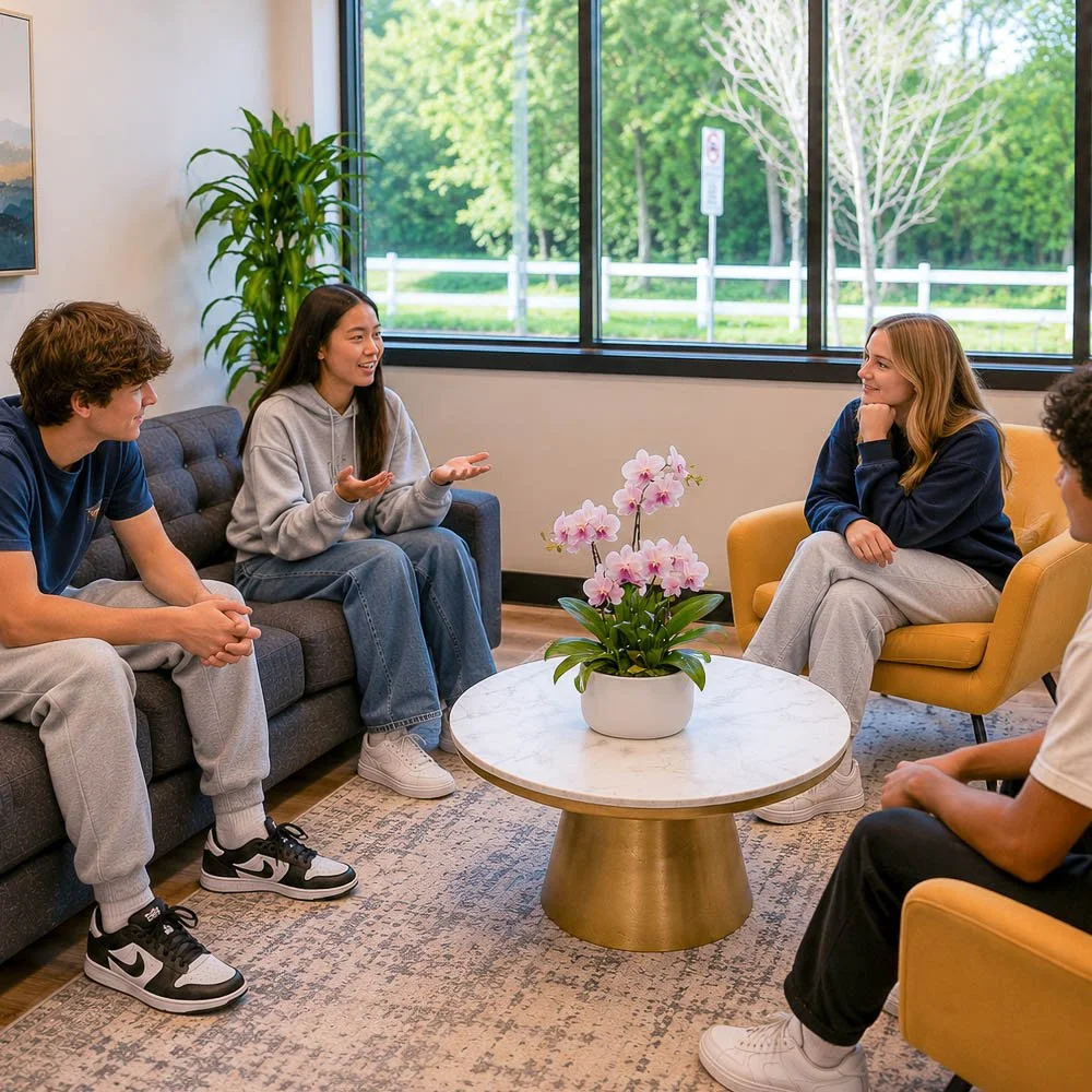 Teens participating in a therapy session at Guide Behavioral Health in Menlo Park