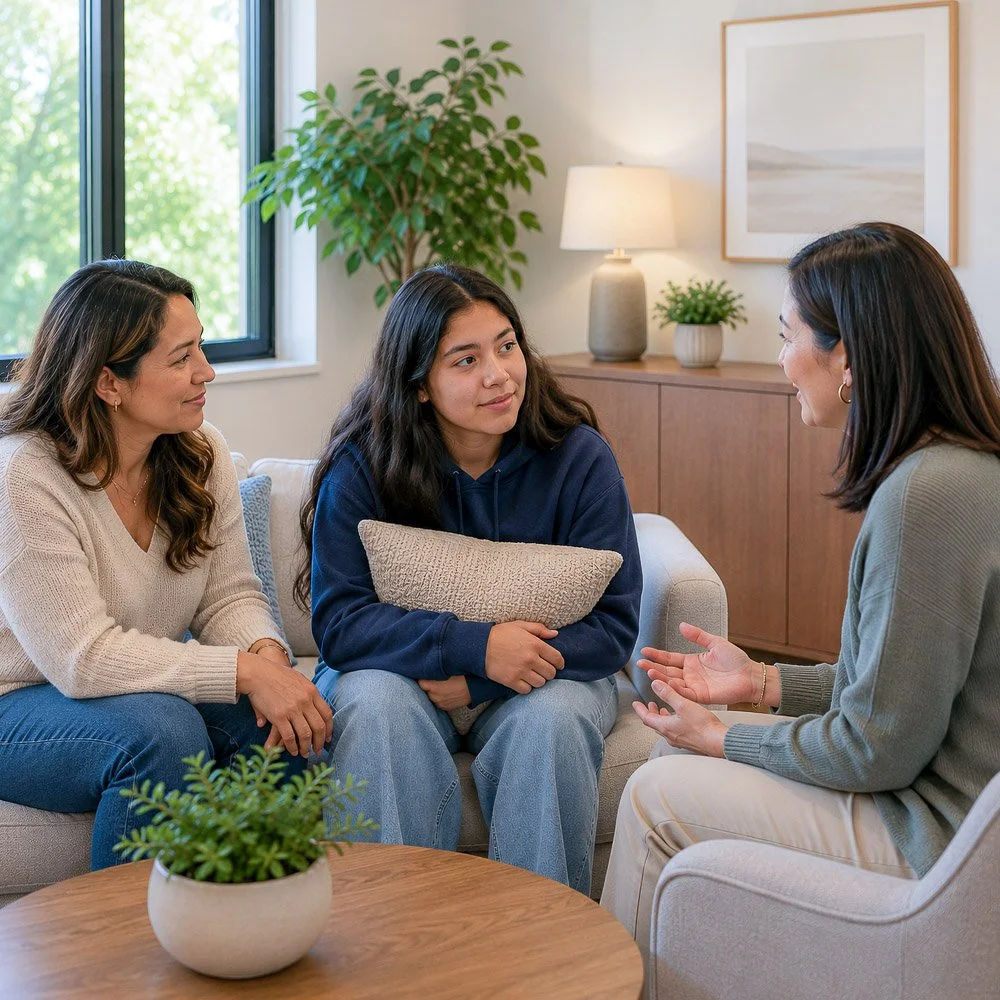 Teen meeting with a therapist for depression treatment at Guide Behavioral Health in Menlo Park
