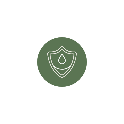 Icon of a shield with a water droplet in the center, symbolizing protection or safety.