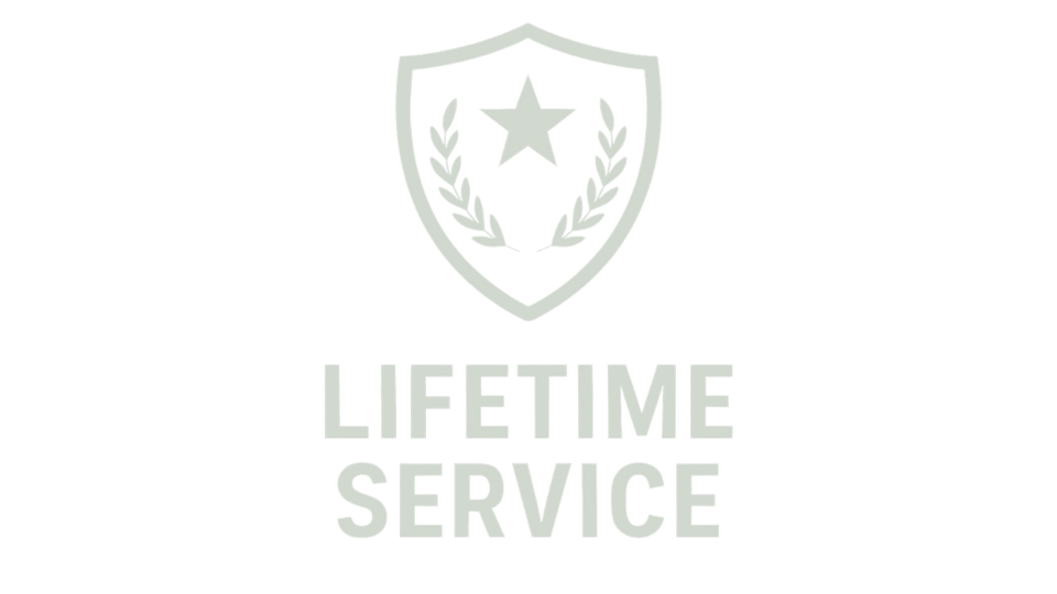 A logo featuring a shield with a star and laurel leaves, with the text 'LIFETIME SERVICE' below it.