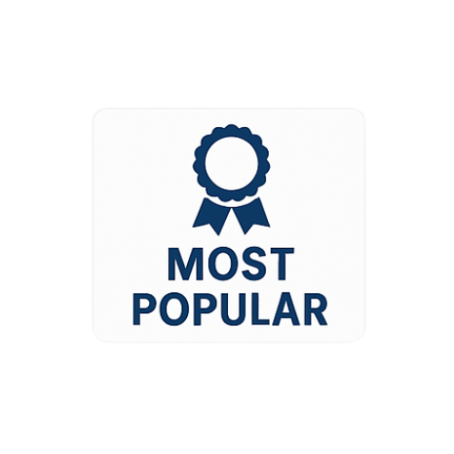 Badge icon with ribbon and text 'Most Popular' on a white background
