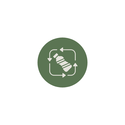 Icon of a used ink cartridge with arrows indicating a recycling or refilling process.