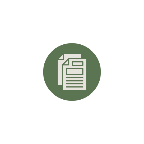 Icon of stacked documents or papers in a green circle.