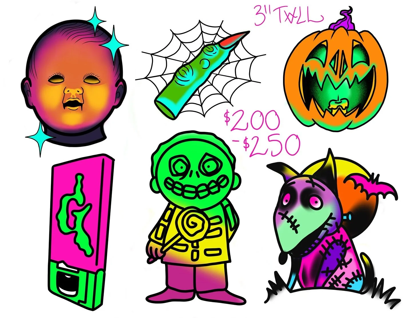 🎃Halloween collab flash sheet🎃
Rachel x Nate

Pull up on us 
For our halloween flash weekend:
October 31 Friday and Saturday 
Designs start at $50
Cash only
Arms n legs only
First come first serve