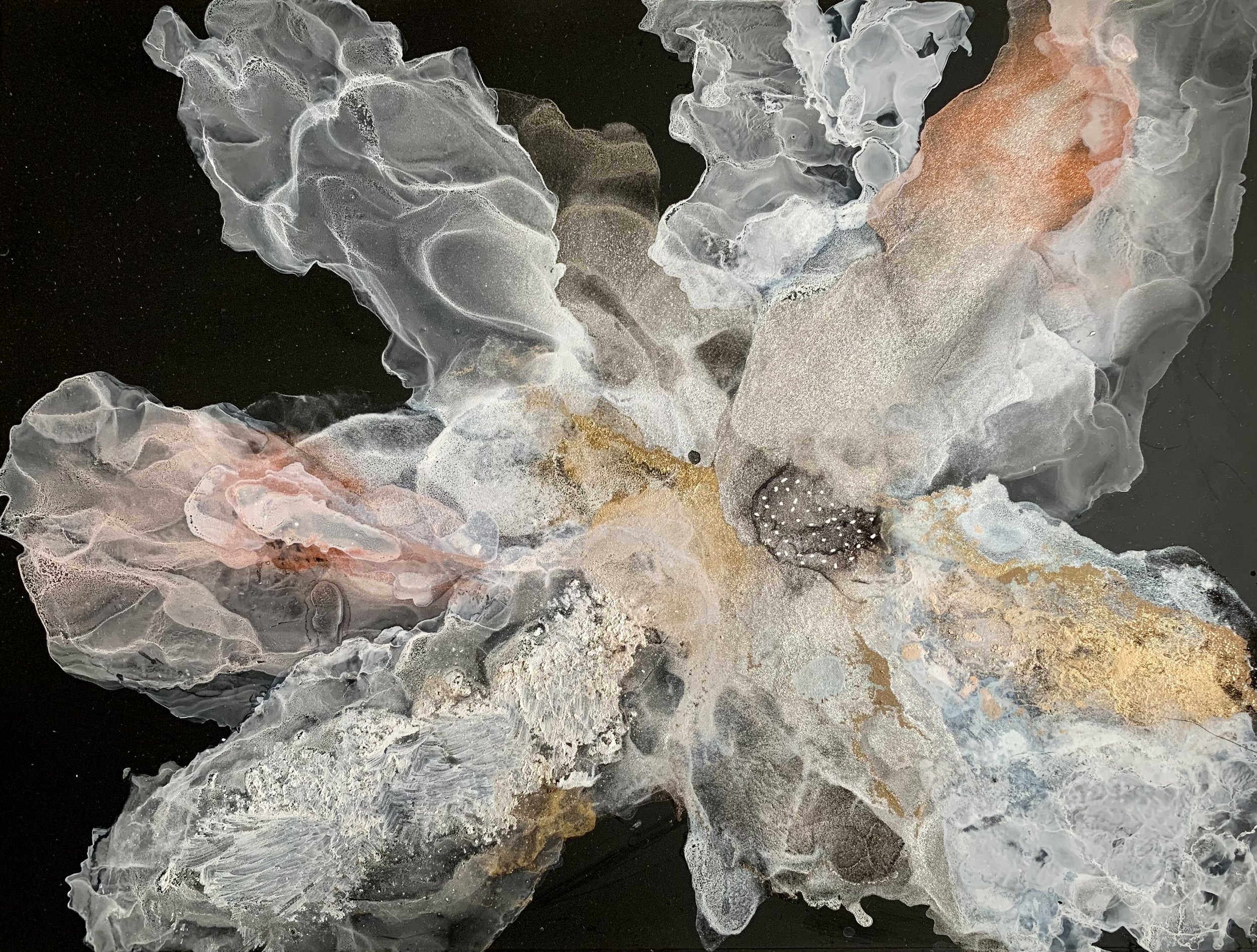 COSMIC BLAST
alcohol ink on black synthetic paper, 6"x8"