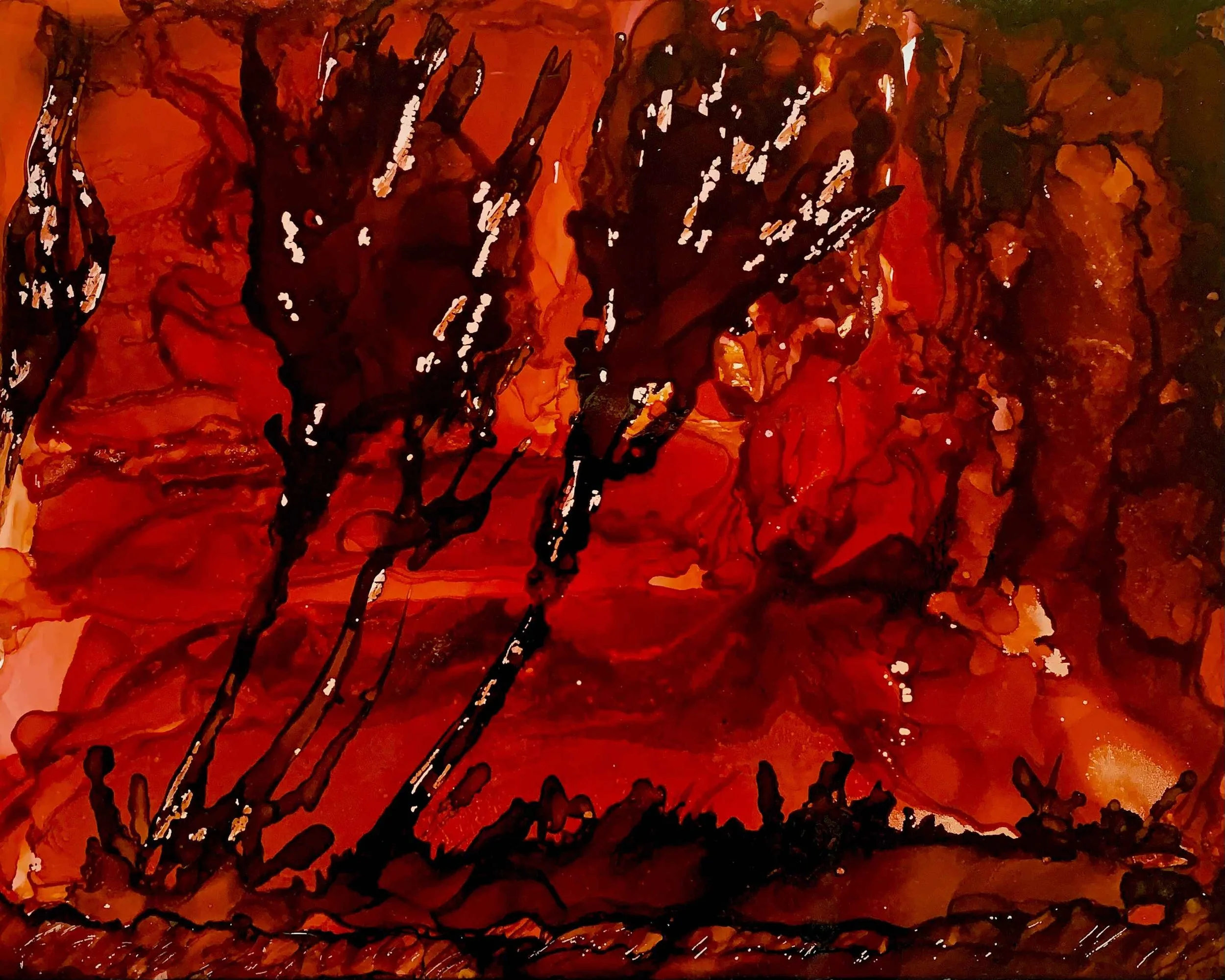 BURNING
alcohol ink on synthetic paper, 10"x13"