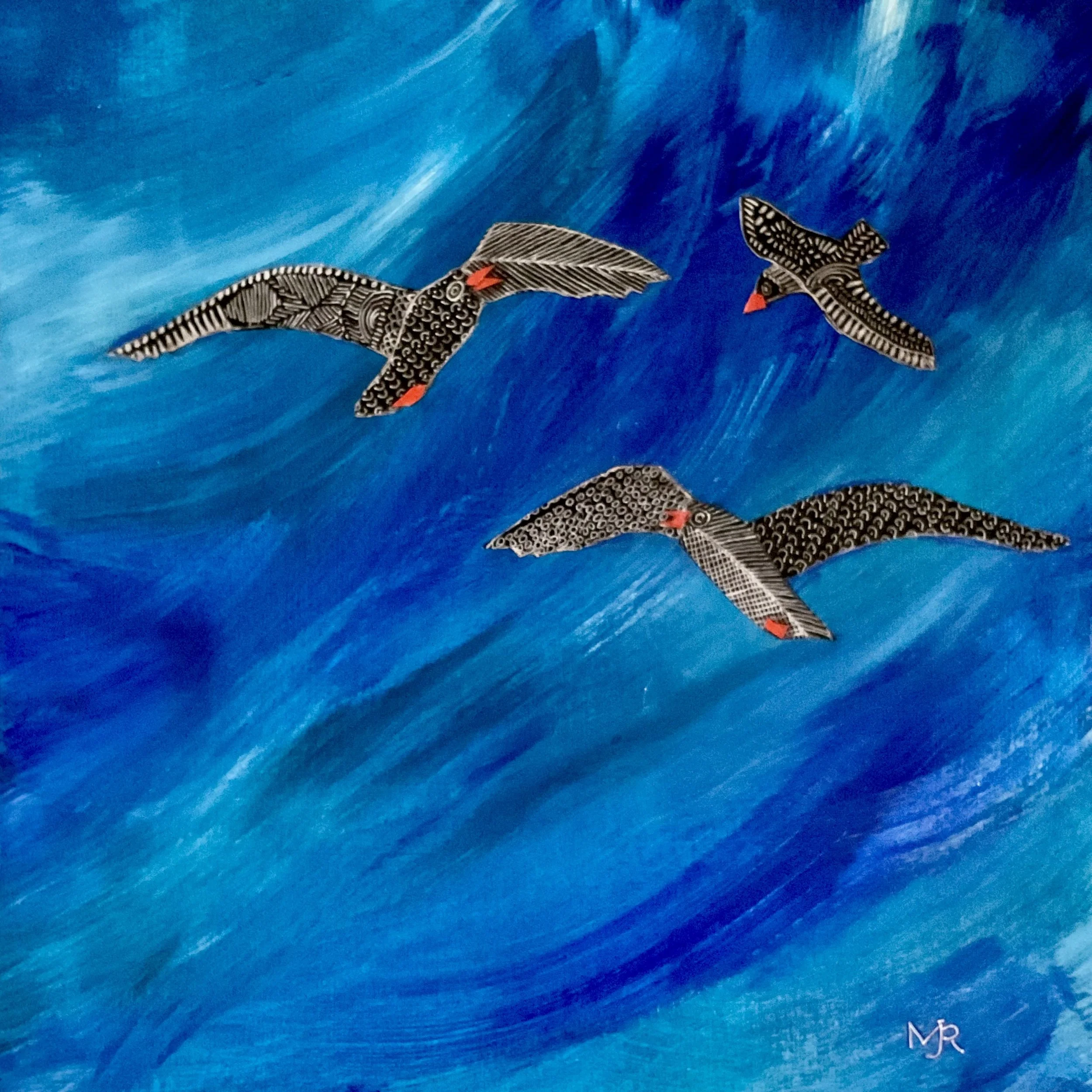 RIDING THE WAVE
acrylic on canvas board, 12x12''