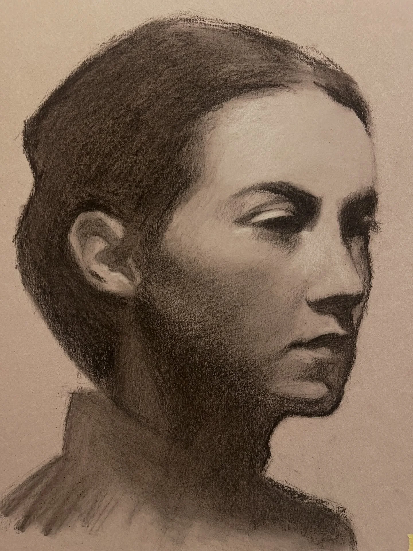 Day 93. Hadn&rsquo;t worked with charcoal for a while, and I didn&rsquo;t want to get caught up in details of eyeballs and pupils and so on, focussing instead on shadows and highlights as much as possible. Practice practice practice! #contemporarypor