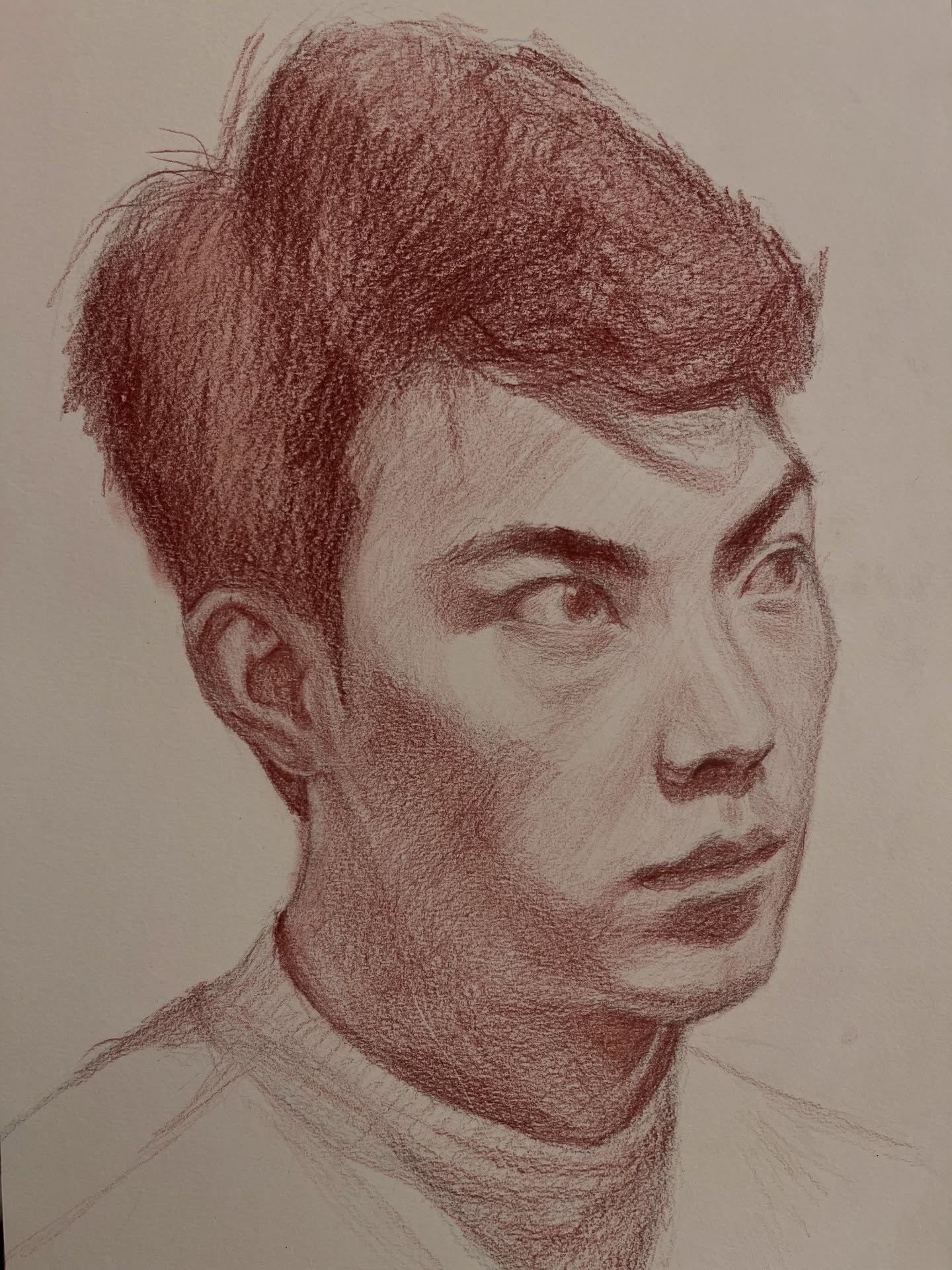 Day 91. Focussed on getting the tilt and turn correct on this one, and I always enjoy using only one coloured pencil, making a tidier drawing&hellip; 
#portrait #art #sketch