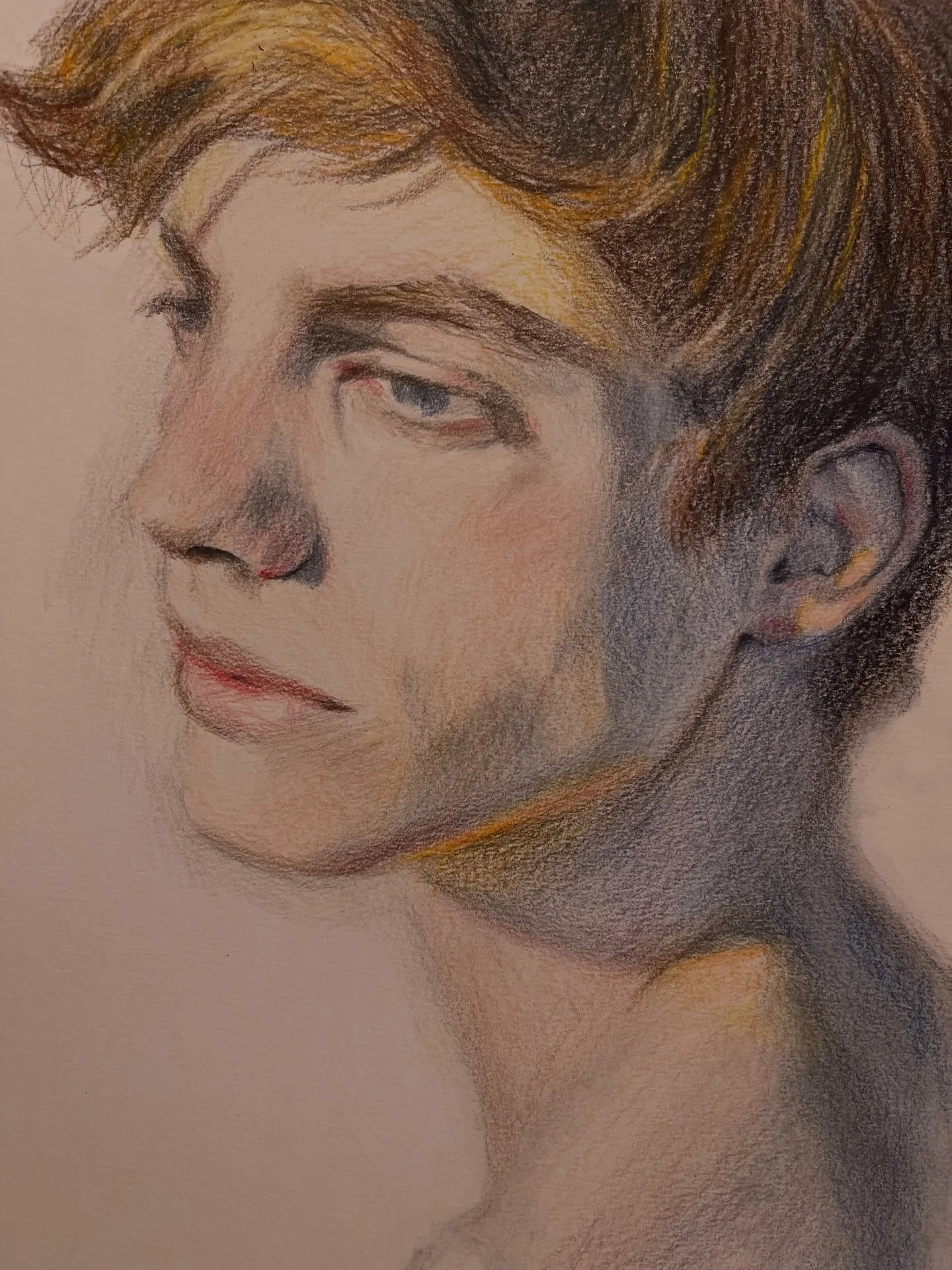 Day 89. Working with multiple colours is a big challenge, especially using pencils, but what&rsquo;s great about them is they reveal themselves slowly, and layering produces some quite cool effects&hellip;
#colouredpencils #portrait #artofinstagram