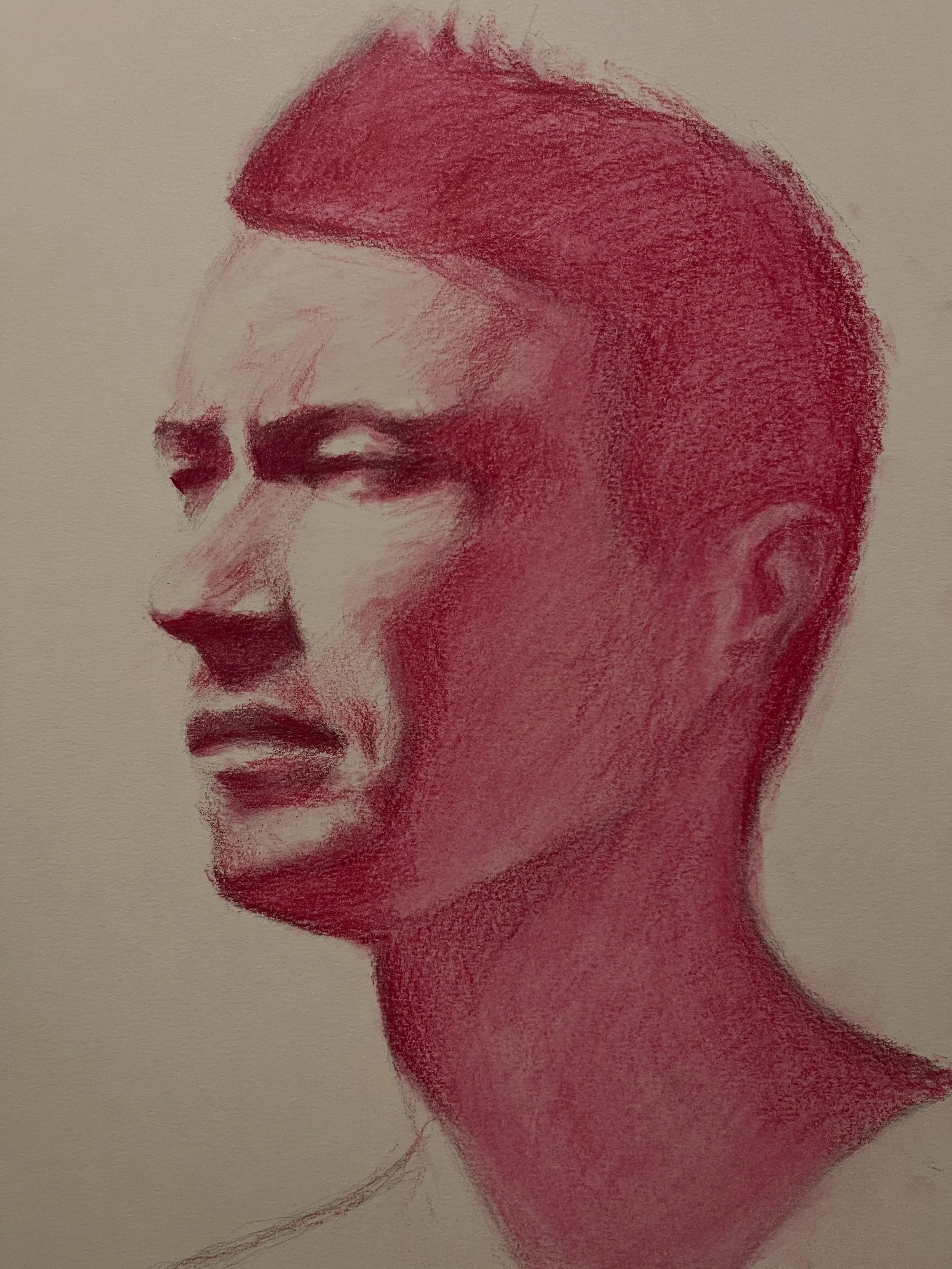 Day 120. Fast sketching session in pink, looking at a man staring at the sun. #portrait #drawing #artofinstagram