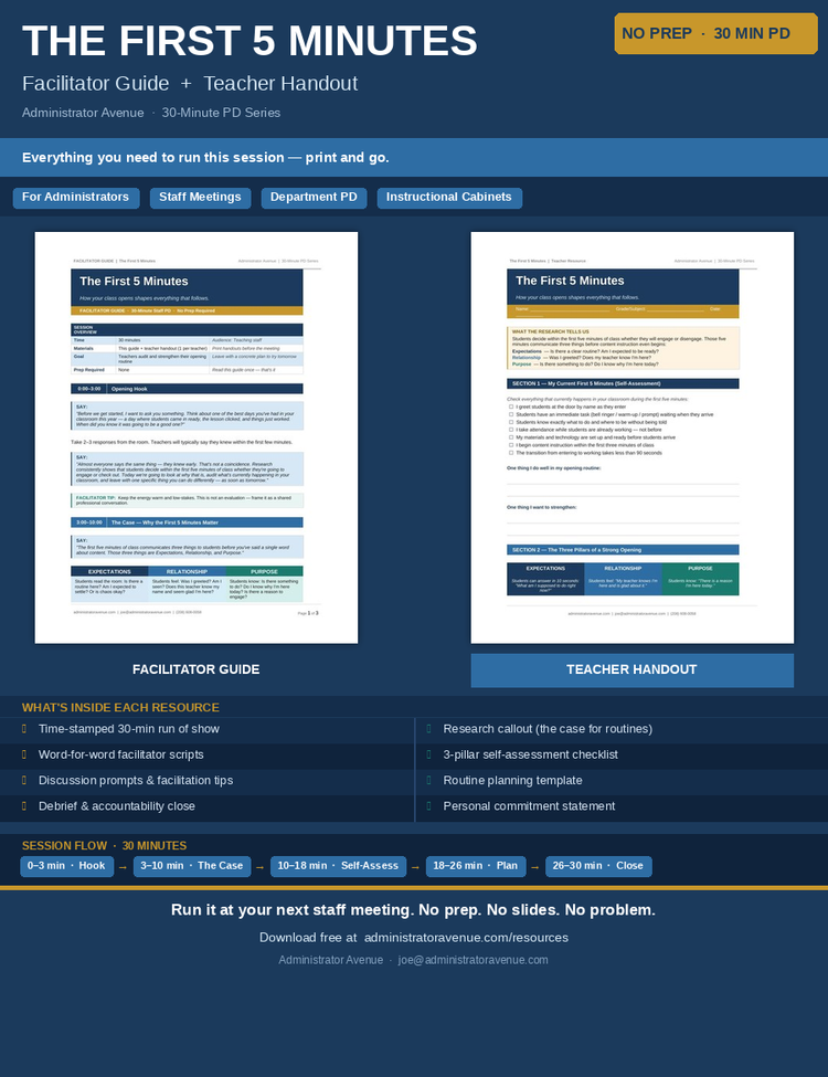 The First 5 Minutes PD bundle: facilitator guide and teacher handout