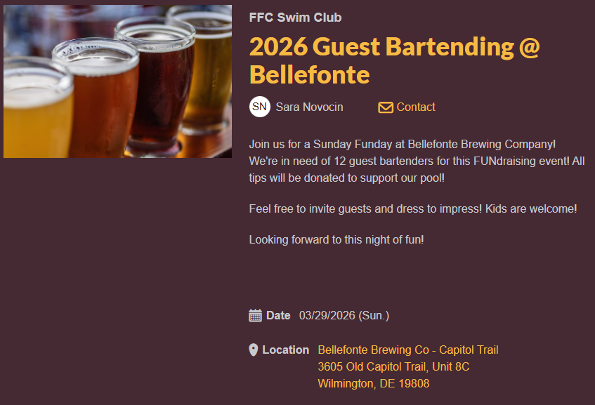 Volunteer signupis open for our guest bartending event at Bellefonte