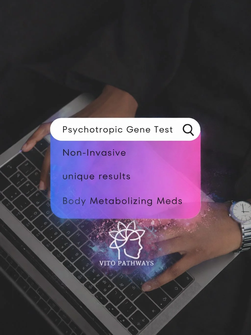 Avoid the guesswork in mental health treatment 🧬
Our non-invasive genetic test helps match medications to your unique biology, so prescriptions work better, faster, and with fewer side effects.

&bull; Available ship to home via Fedex. 

-VITO PATHW