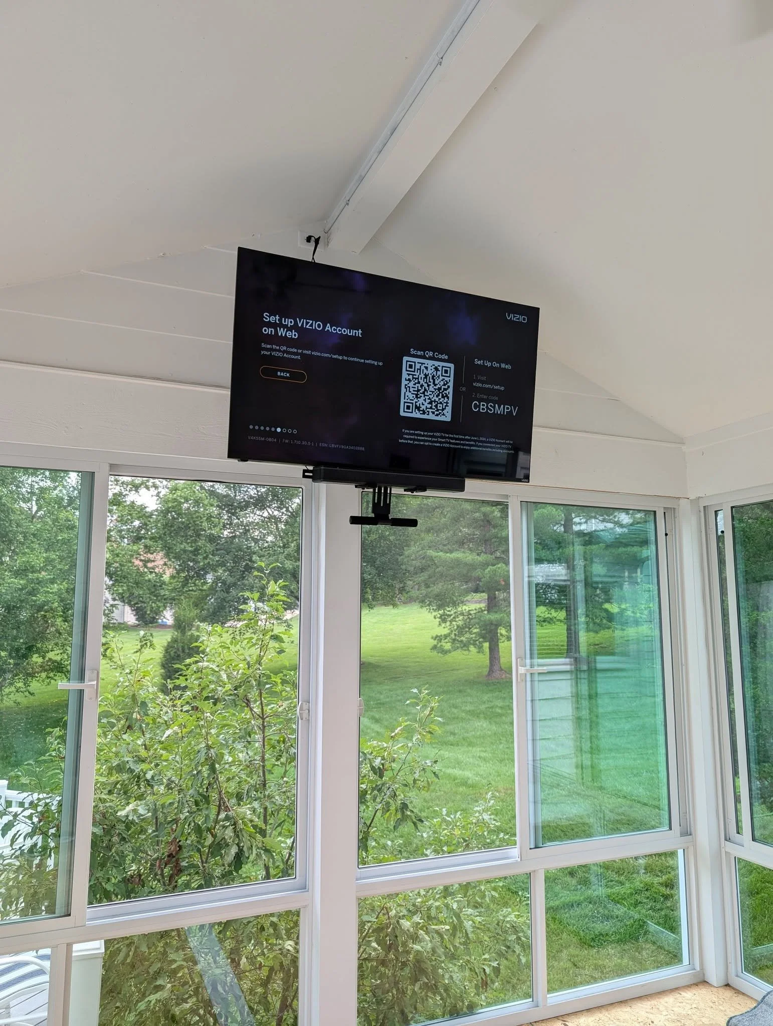 TV mounted in the sunroom