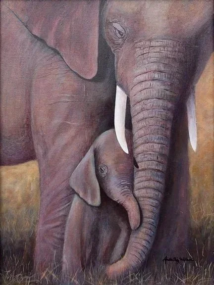 Elephant Hug - Acrylic on Canvas  