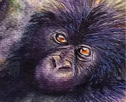 Baby Gorilla portrait watercolor painting