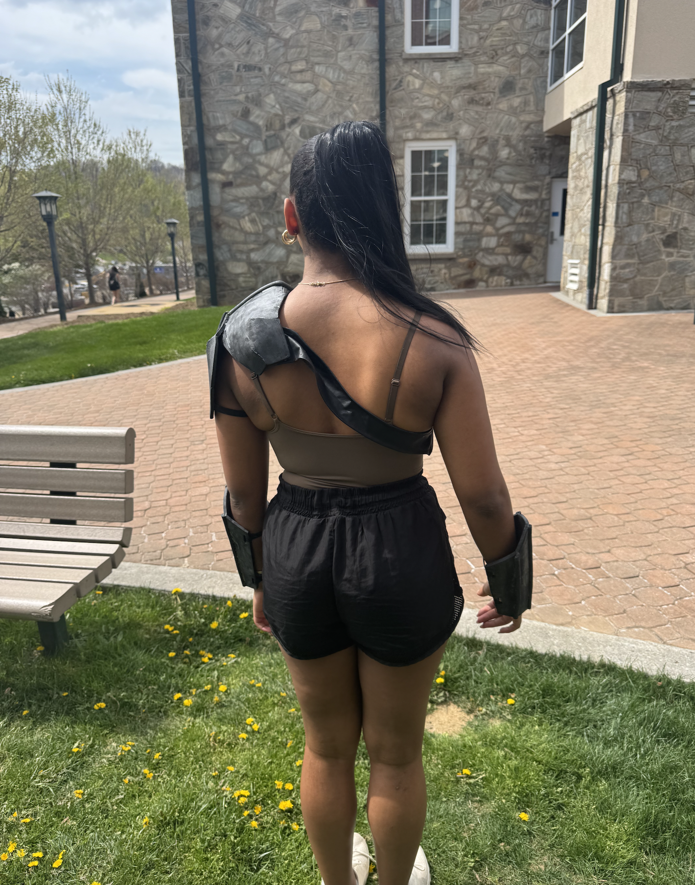 Final fitting before the armor is painted, back view.