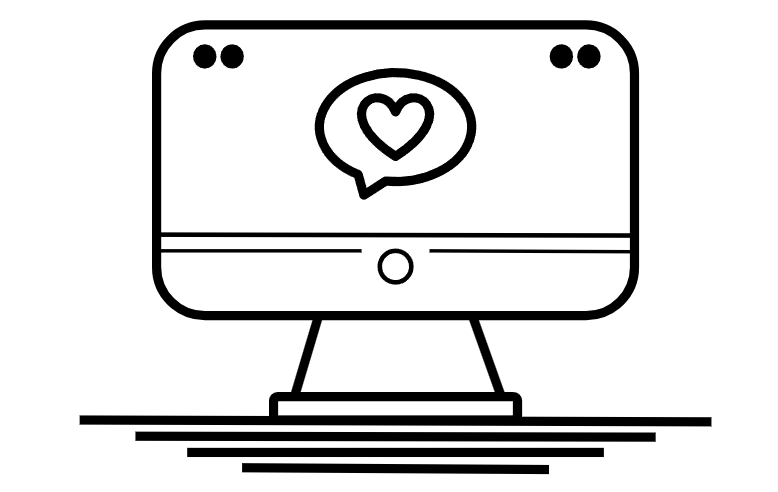 Icon of a computer monitor with a heart speech bubble, representing virtual therapy for anxiety, depression, and trauma for clients in Kansas.
