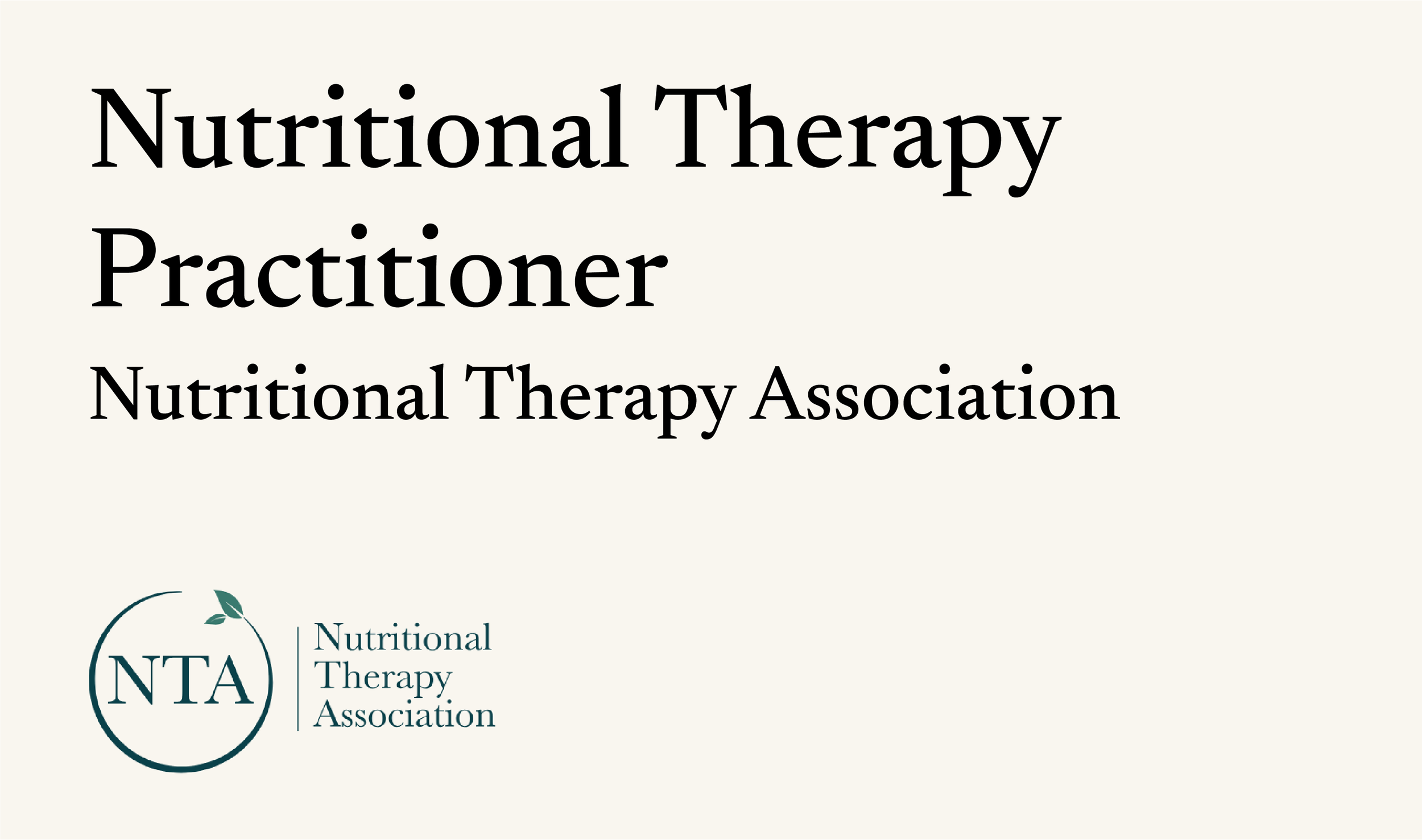 Title slide for Nutritional Therapy Practitioner course by the Nutritional Therapy Association, featuring a logo with the initials NTA and leaf design.