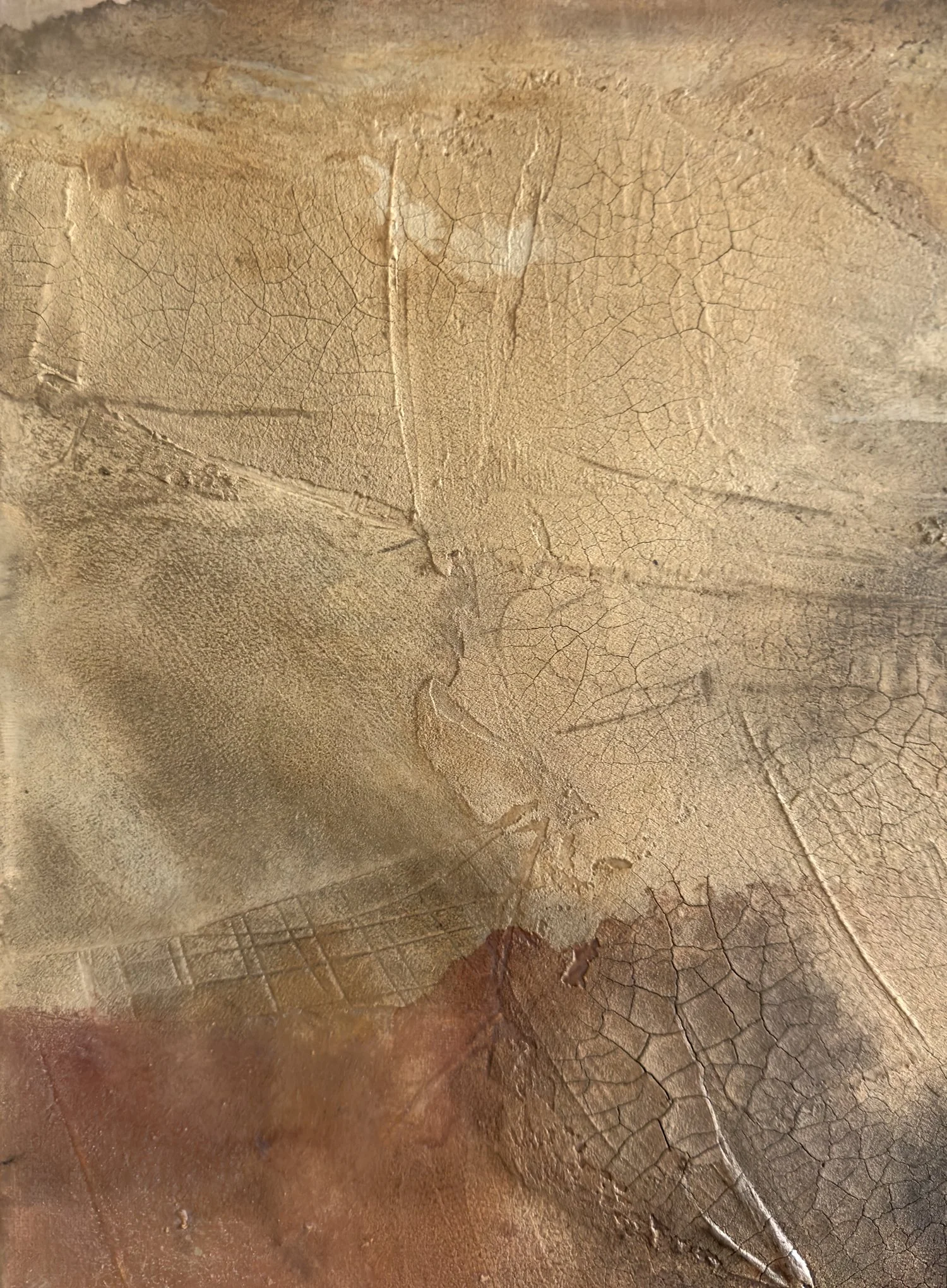 Close up craquelure details of Traces of Discovery by Melanie Biehle
