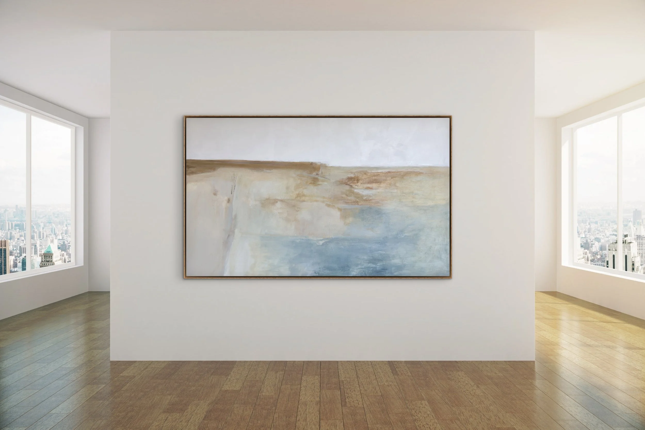 Original abstract painting by Melanie Biehle styled in a modern, light-filled interior.
