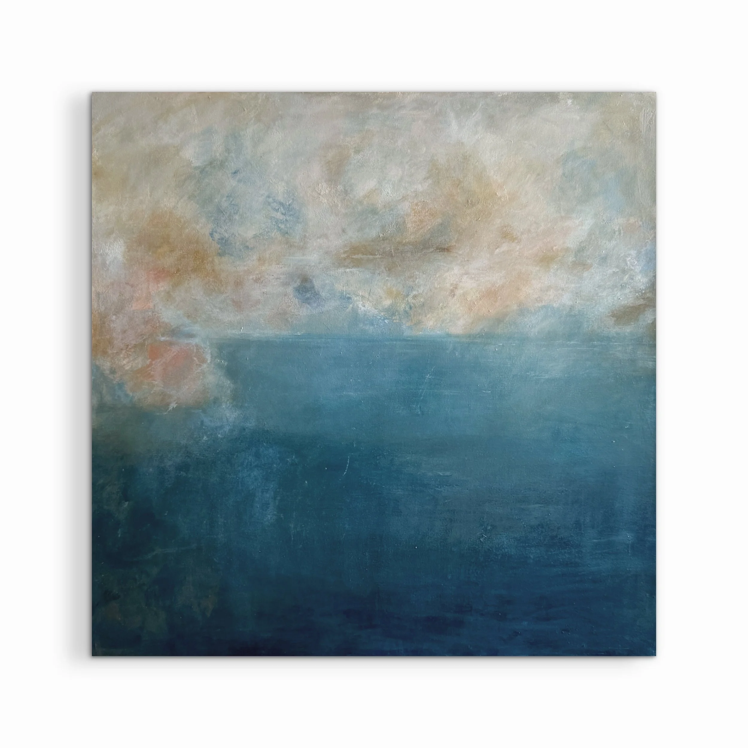 Held by Depth original abstract seascape painting with layered blues and a quiet sense of depth