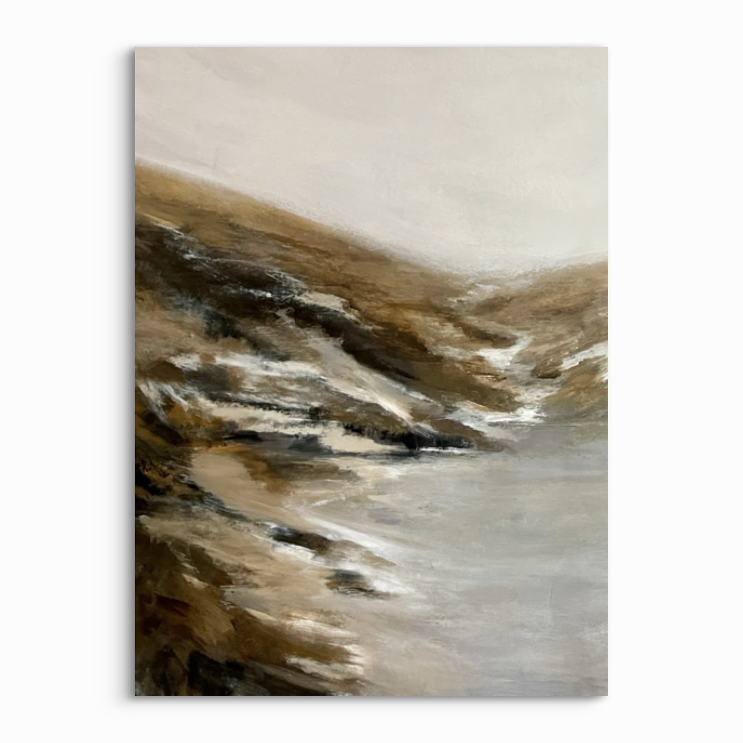 Full view of Wintering, a large 36x48 abstract landscape painting on unstretched canvas.