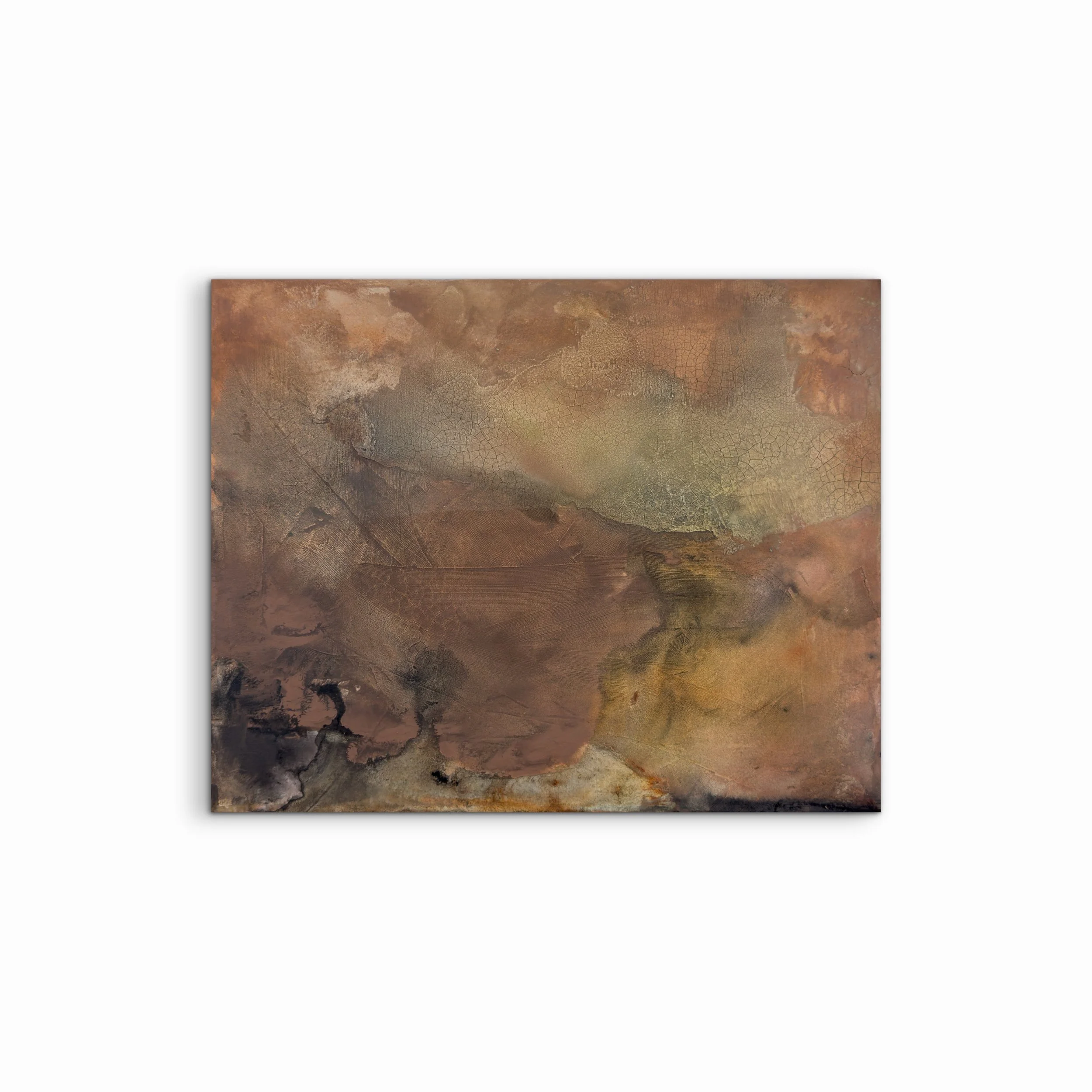 Abstract painting A Lived Life by Melanie Biehle with crackled textures, warm earth tones, and layered surface detail