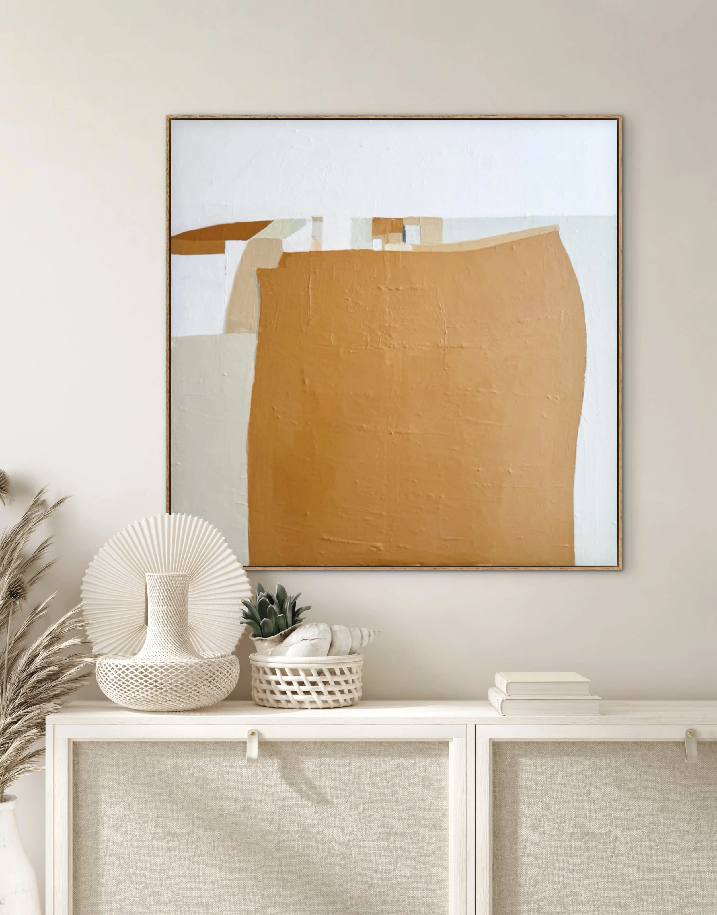 Terracotta abstract painting for wellness spaces.