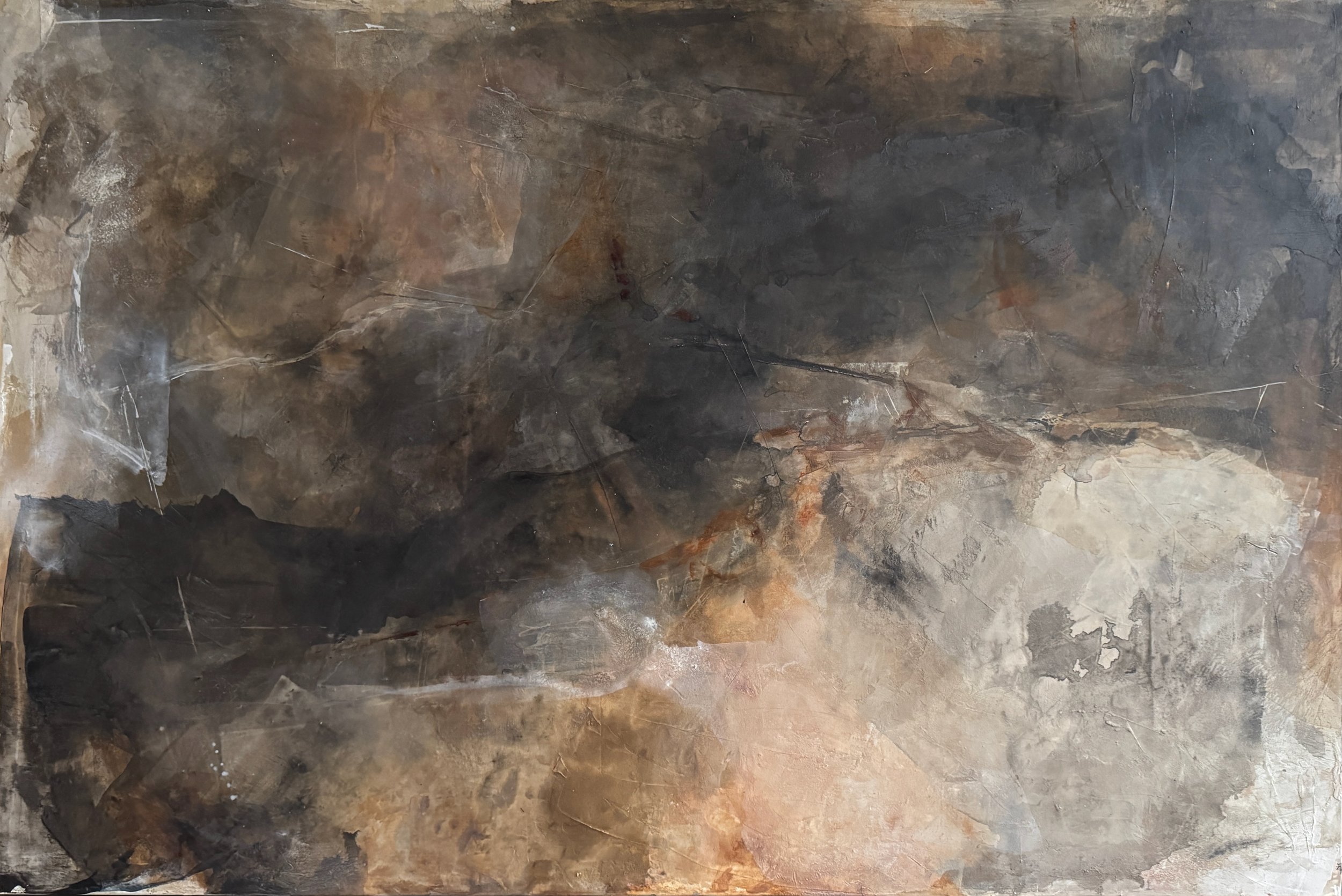 Excavation, 40x60 inch abstract landscape painting by Seattle artist Melanie Biehle.