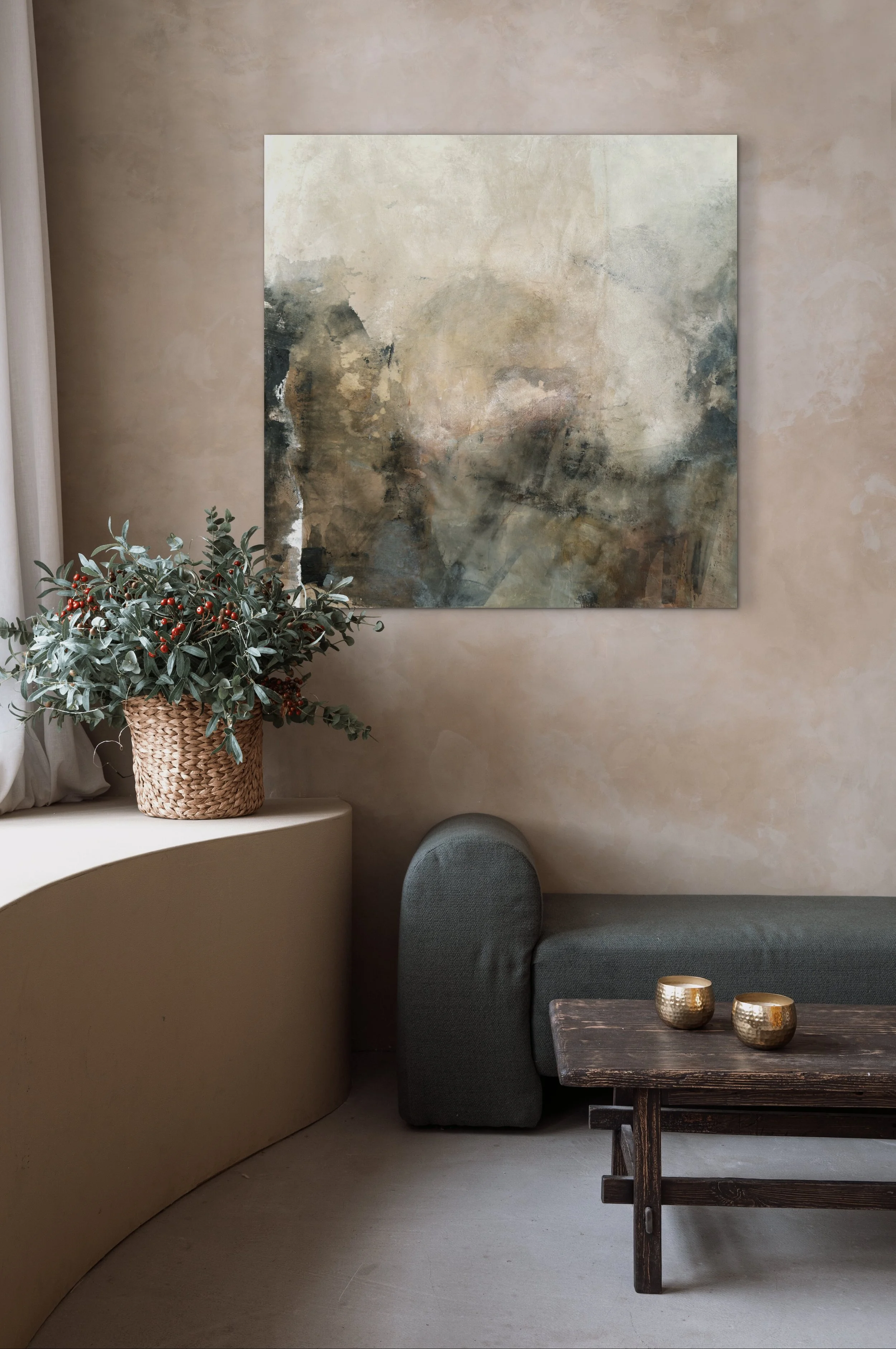 Inner Compass 36x36 gallery wrapped abstract art print in living room