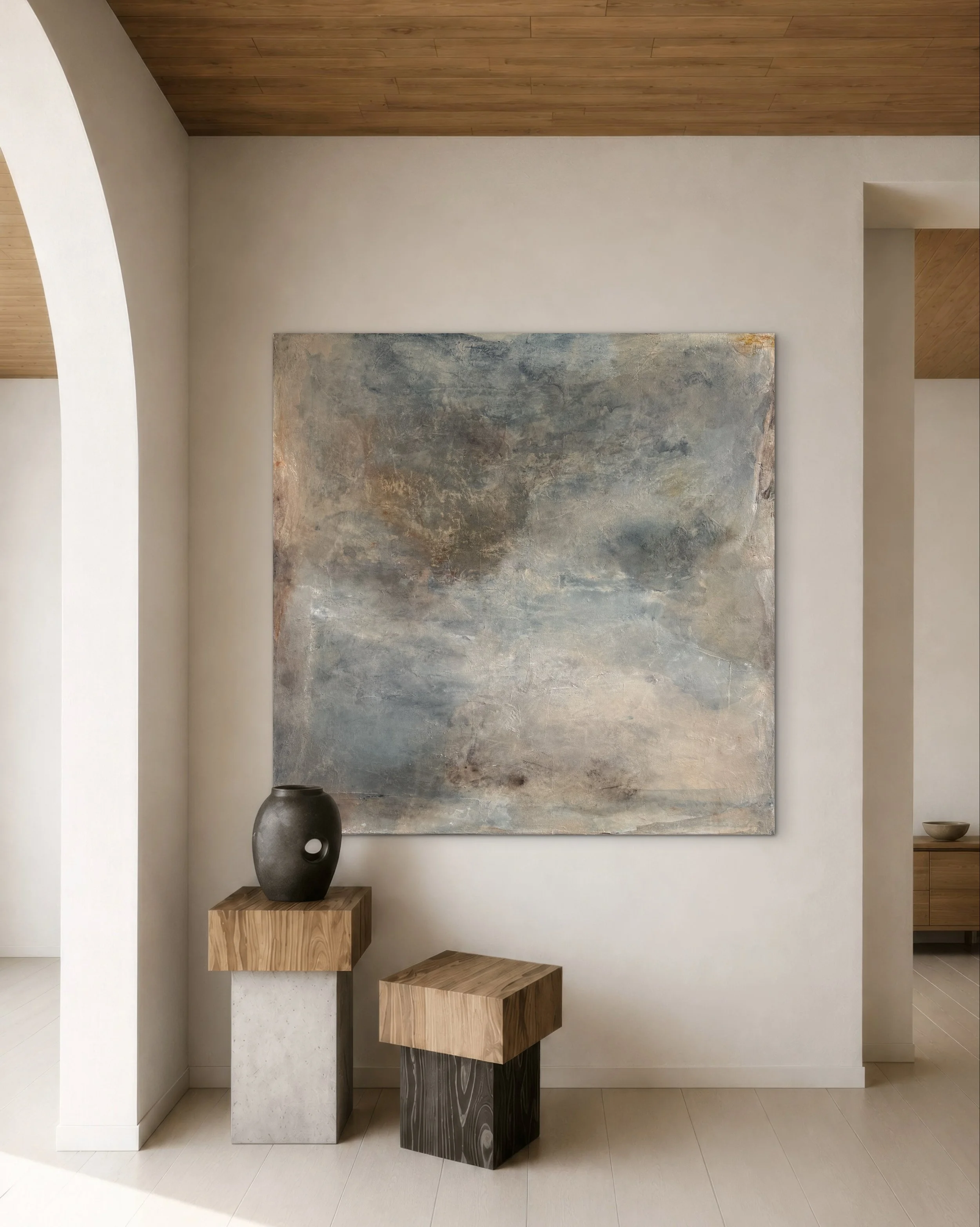 Wayfinder, a large atmospheric abstract painting by Seattle artist Melanie Biehle.