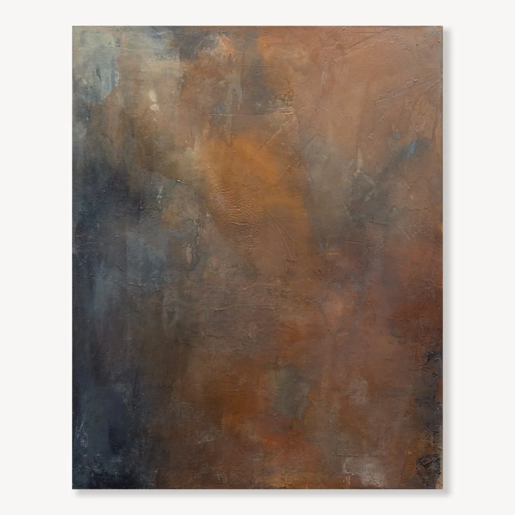 What Remains was created by pouring layers of thinned paint over textured ground. The surface feels alive, and holds a sense of time passing.

Marks, color, and texture settle into one another as you move through the art. Residue and depth mimics wha