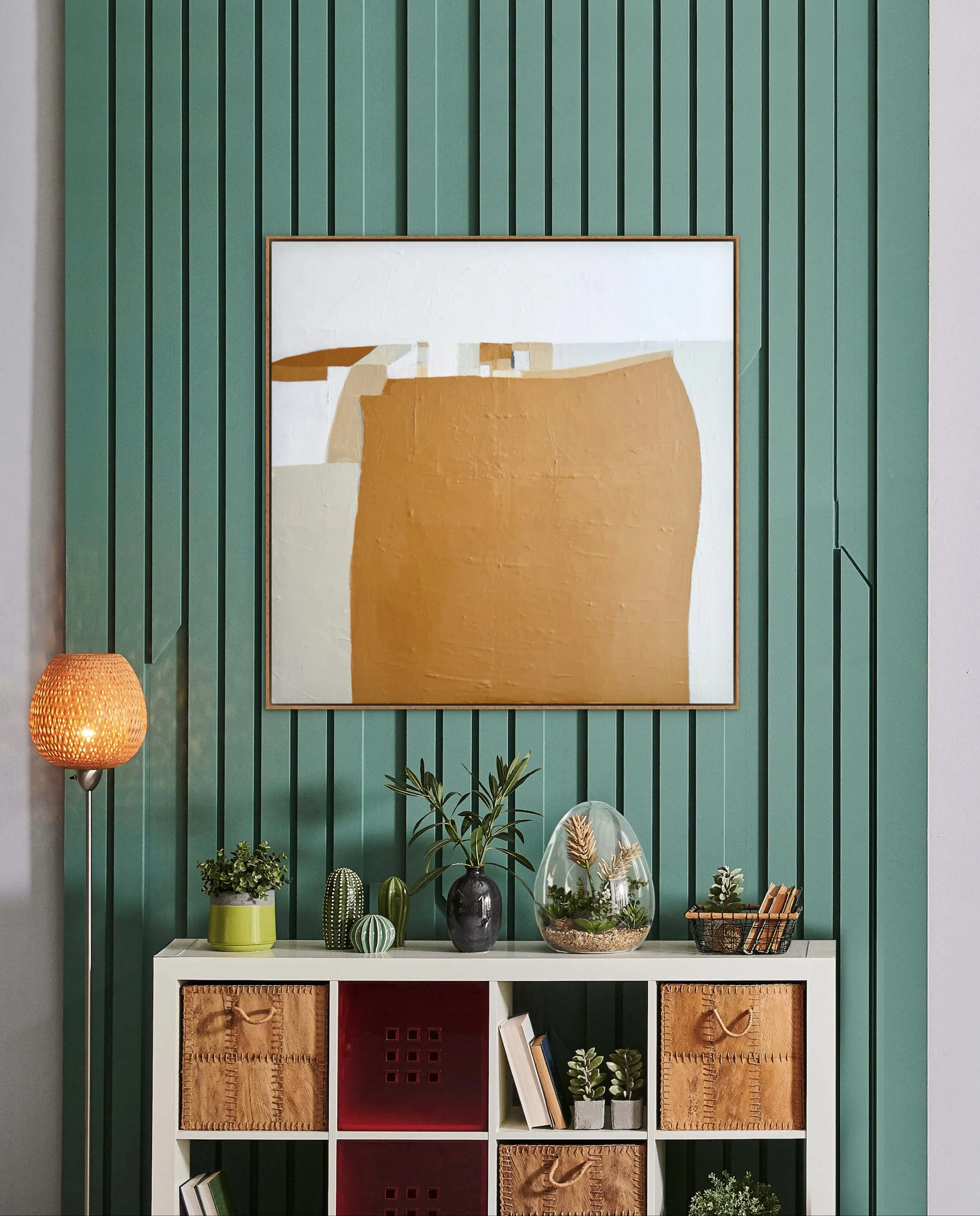 Terracotta organic shapes abstract painting for biophilic design.