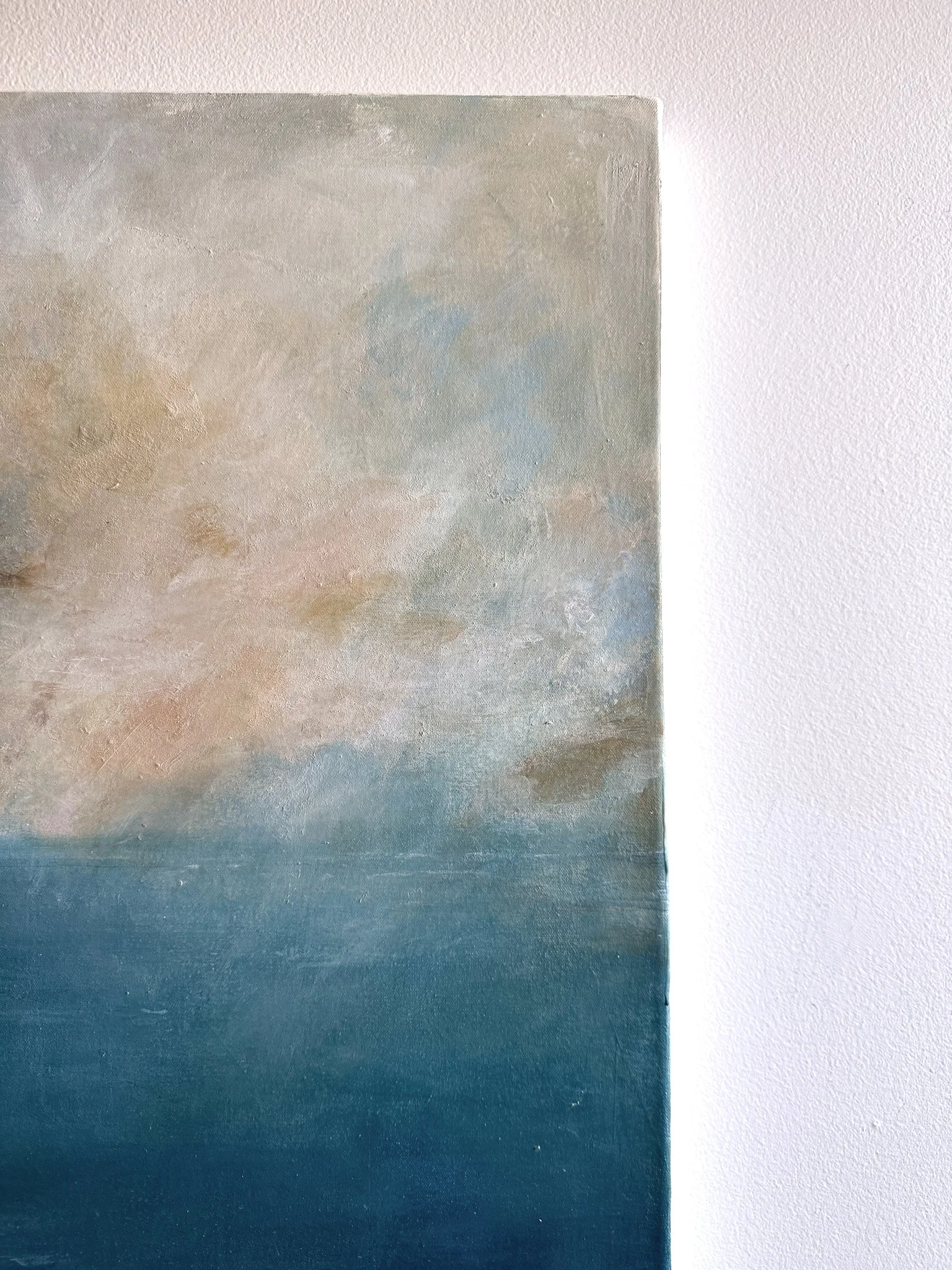 Detail of Held by Depth showing layered blue tones and soft, immersive texture