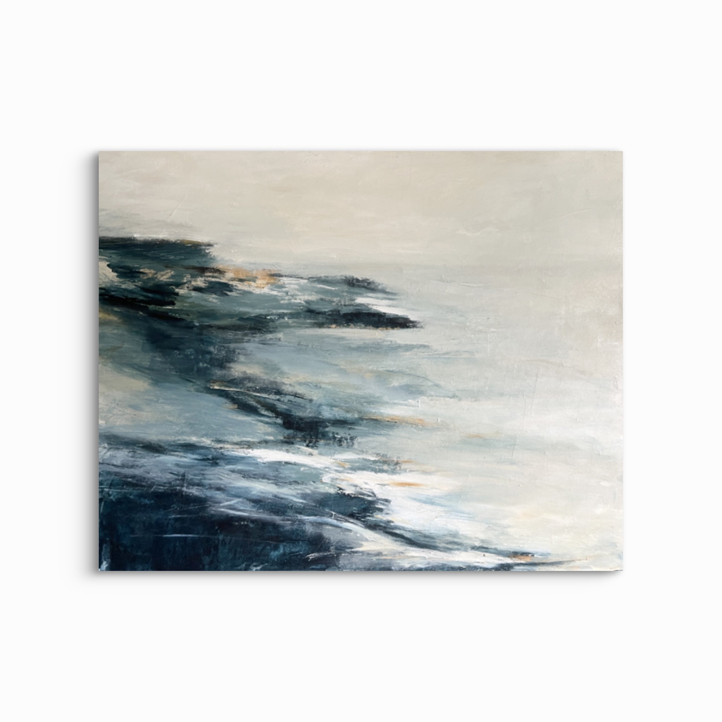 Peaceful abstract seascape Coastal Dreams, evoking the tranquility of the sea with soft blues, whites, and a calming composition.