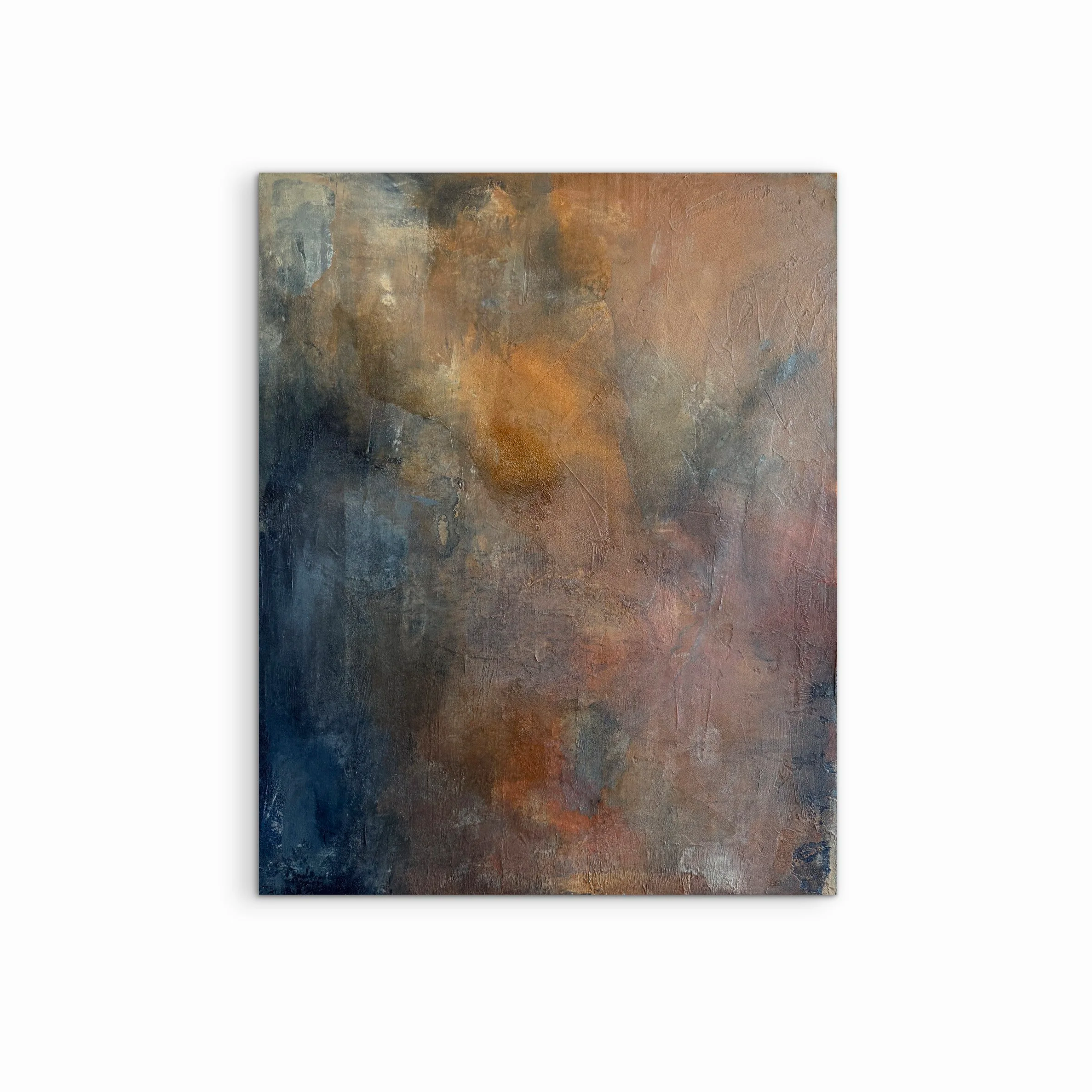 Abstract painting What Remains by Melanie Biehle with layered texture and warm neutral tones, featuring subtle surface variation and depth