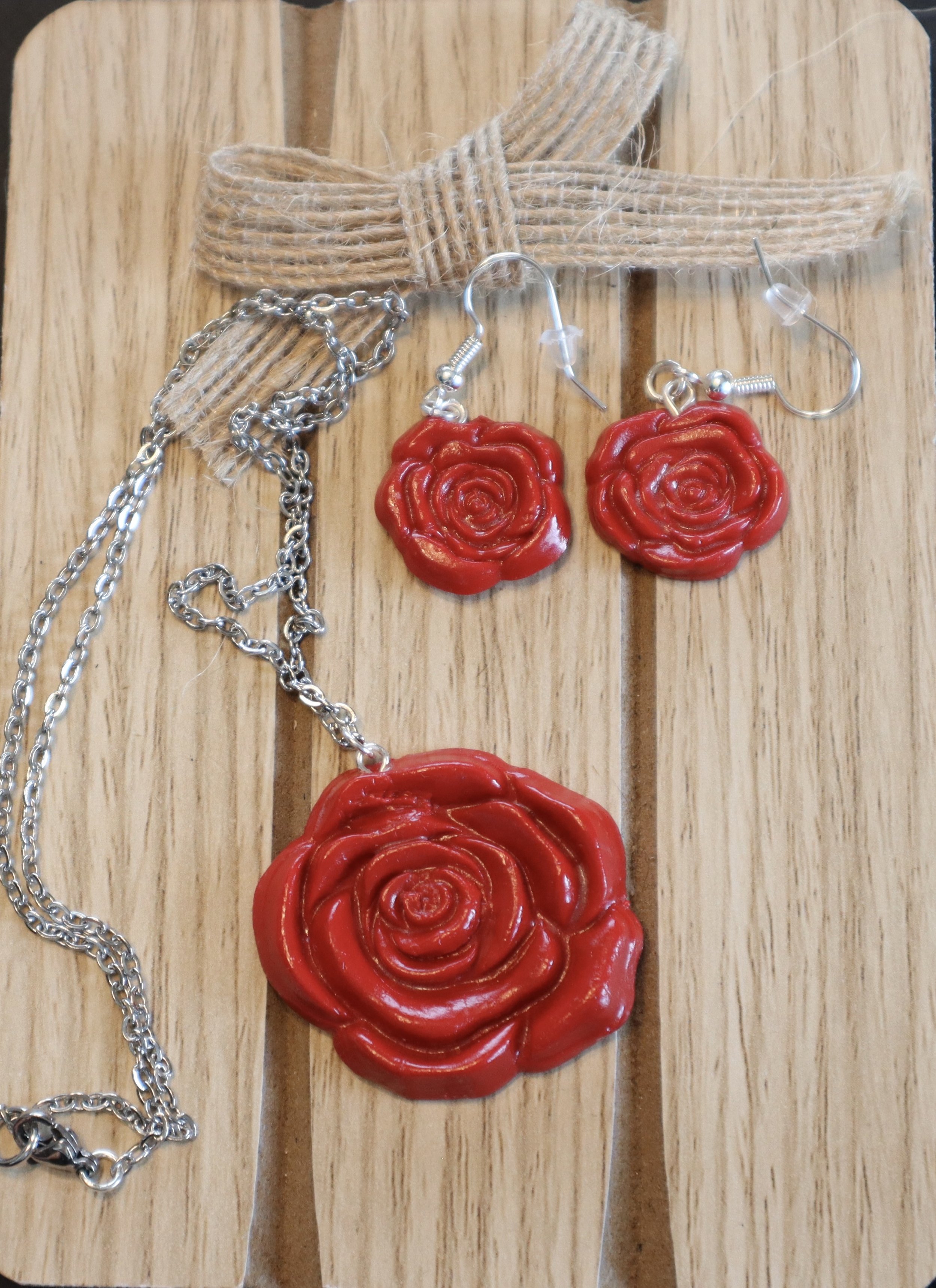 Handcrafted Polymer Clay Elegant Rose Jewelry Set